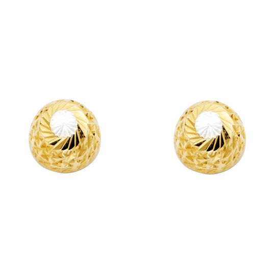 14K Solid Gold Two Tone Diamond Cut Half Ball Earrings