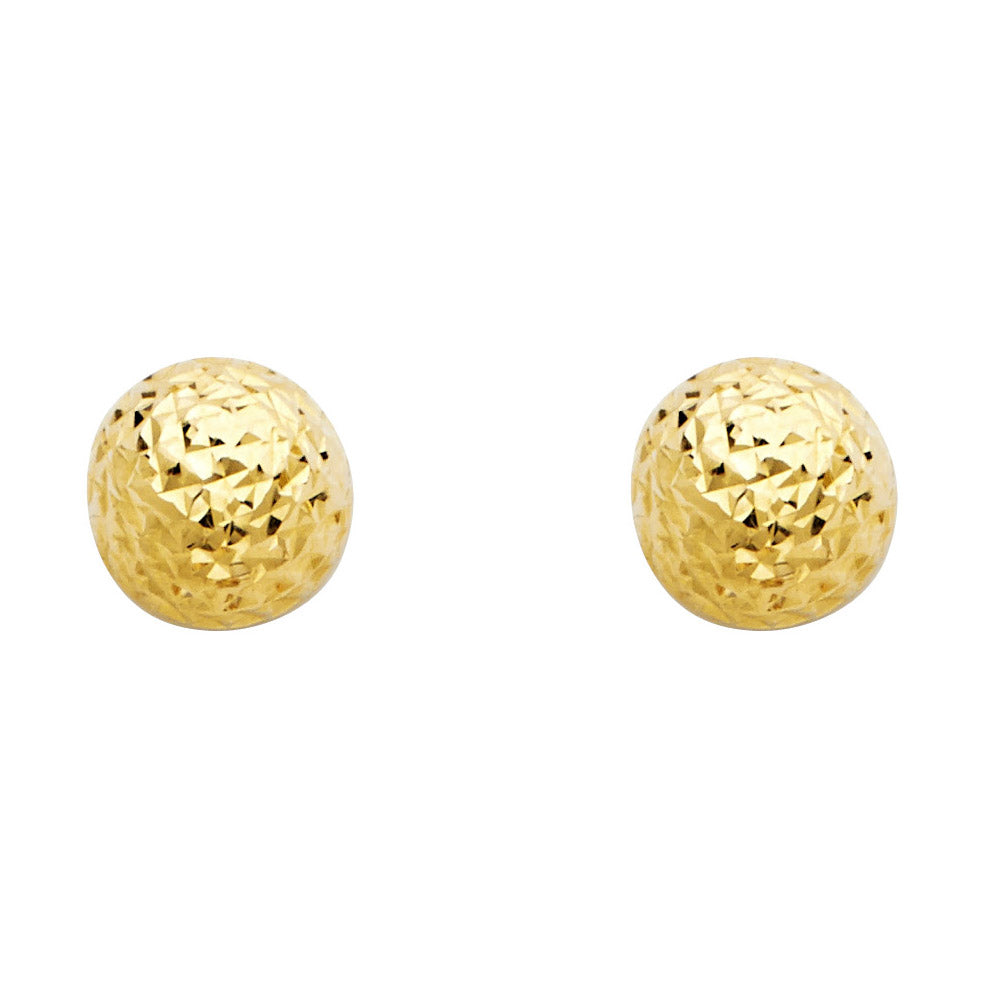 14K Solid Gold Diamond Cut Half Ball Earrings
