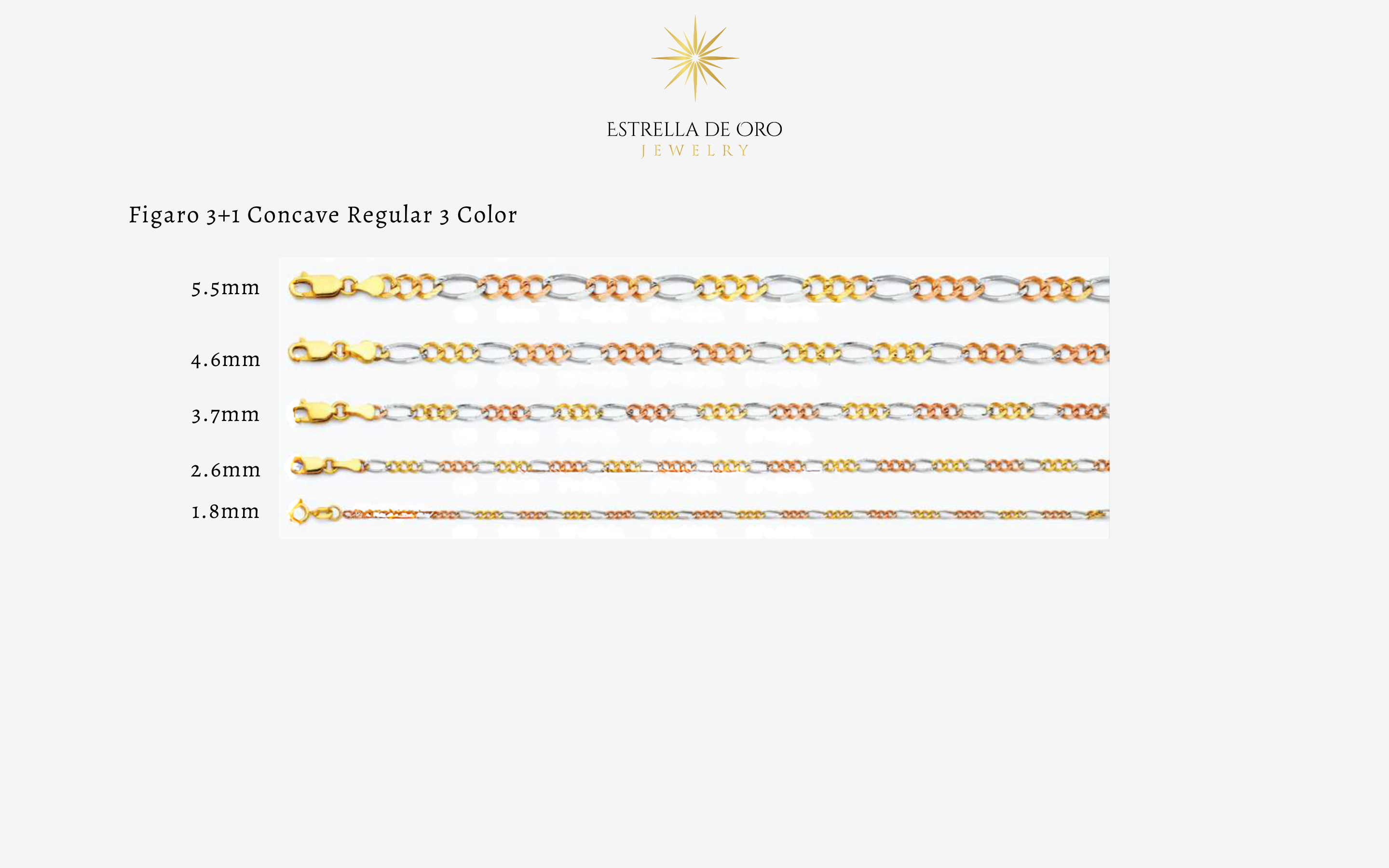 14k solid gold 3 colors figaro chain 5.5mm