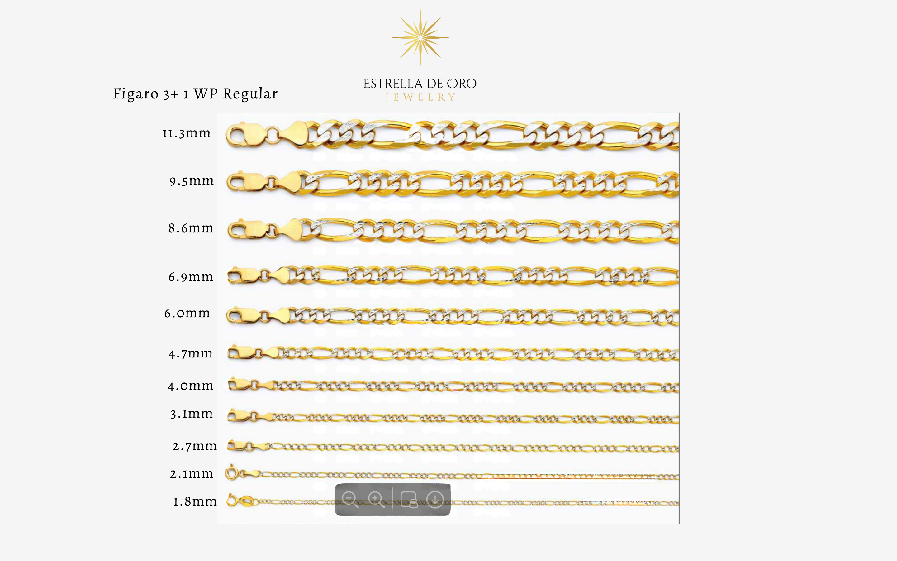 Cadena Figaro de oro macizo de 14 quilates con talla de diamante, 2,1 mm