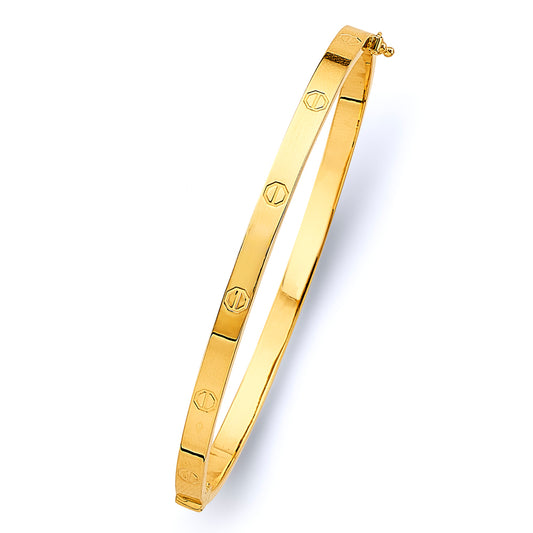 14K Gold Luxe Screw Oval Bangle – 4mm