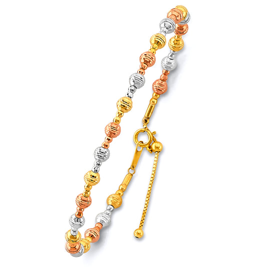 14K gold bolo bracelet, tricolor beaded bracelet, 14K yellow white rose gold bracelet, adjustable gold bracelet, Petite Luxe bracelet, gold bolo jewelry