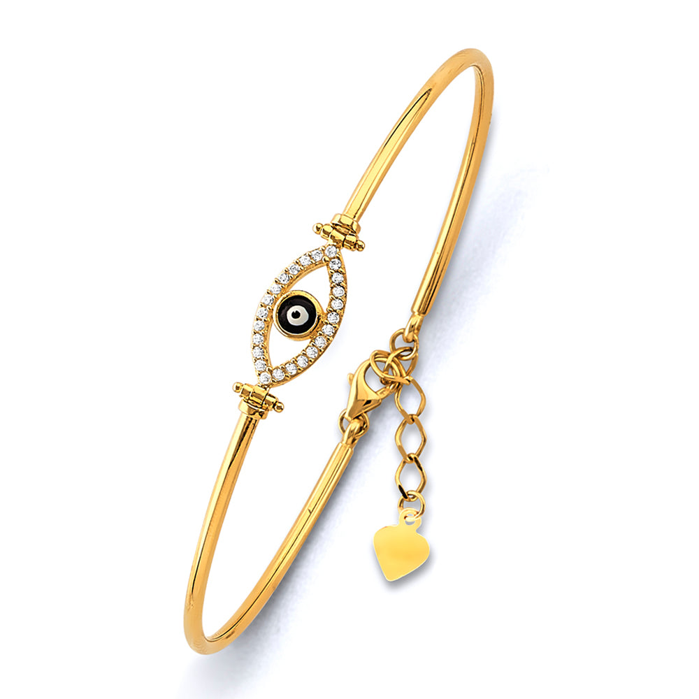 14k gold evil eye bracelet, adjustable evil eye bangle, 14k yellow gold protection bracelet, evil eye jewelry for women, real gold oval bangle