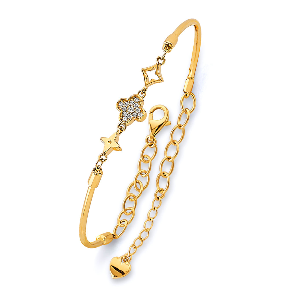 14K Gold Starlight Clover Adjustable Bangle