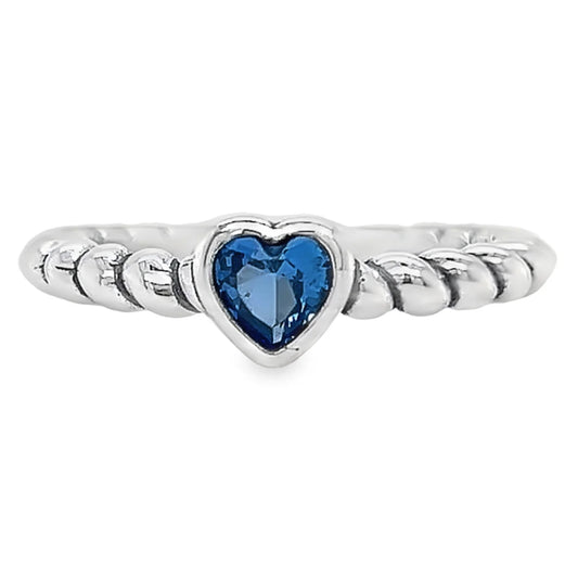 Twisted wire Blue Heart Ring - 925 Silver