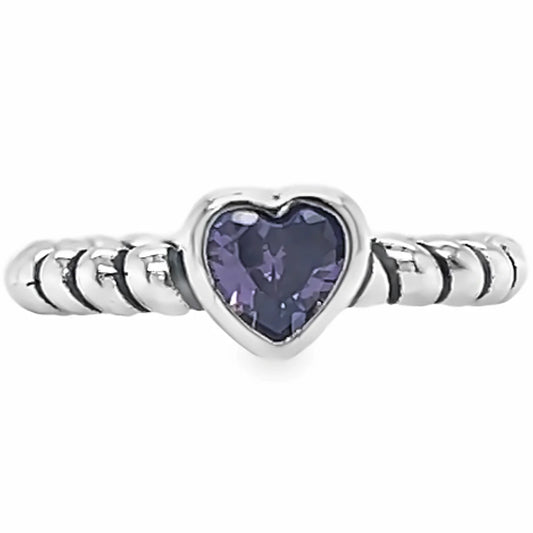 Twisted Wire Purple Heart Ring - 925 Silver