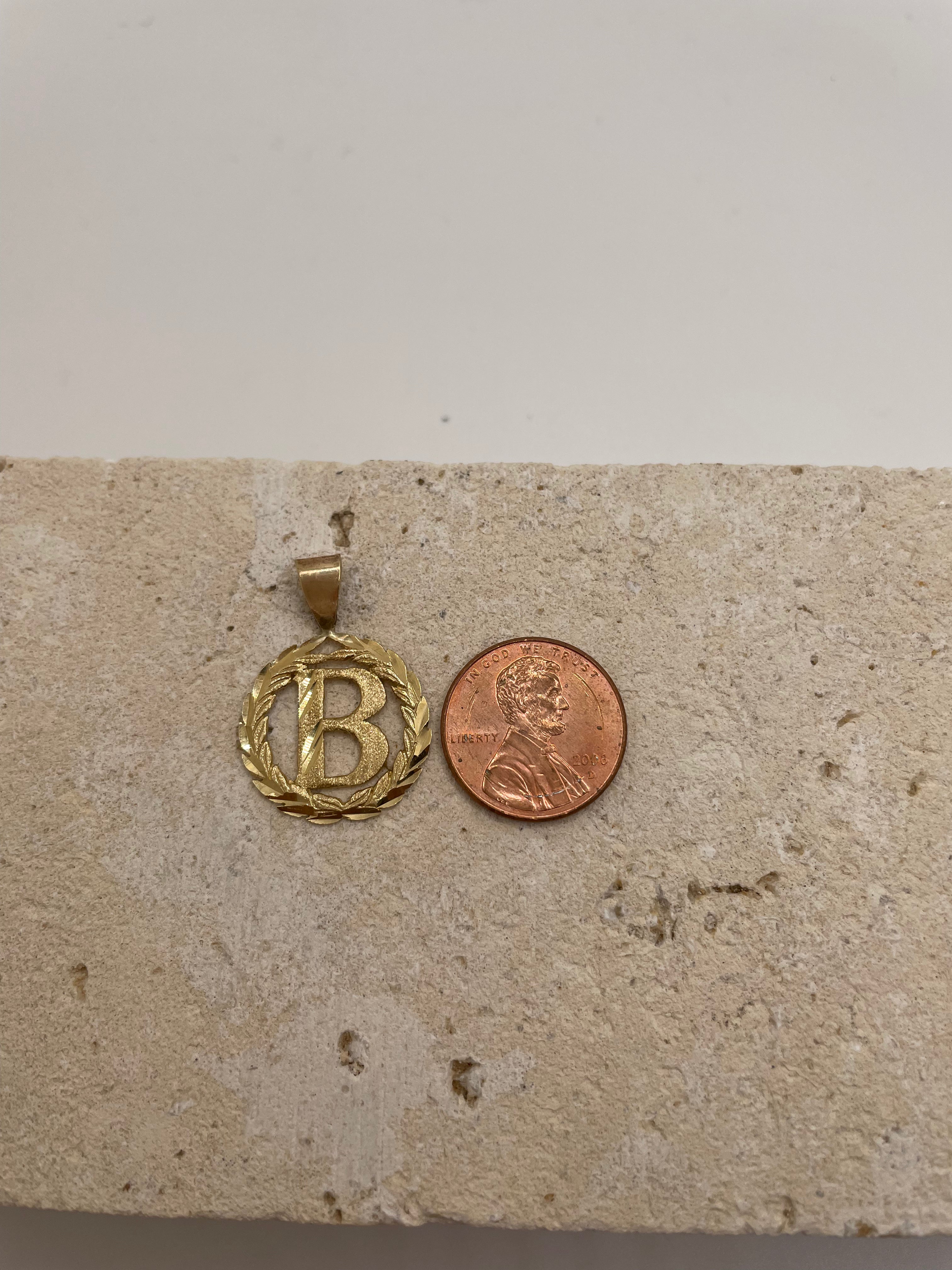 14k gold initial wreath pendant