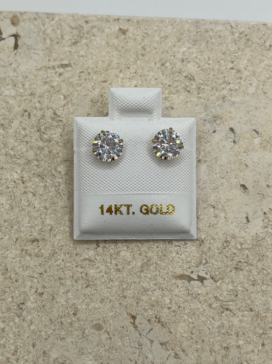 14k solid gold round 6mm cz earrings
