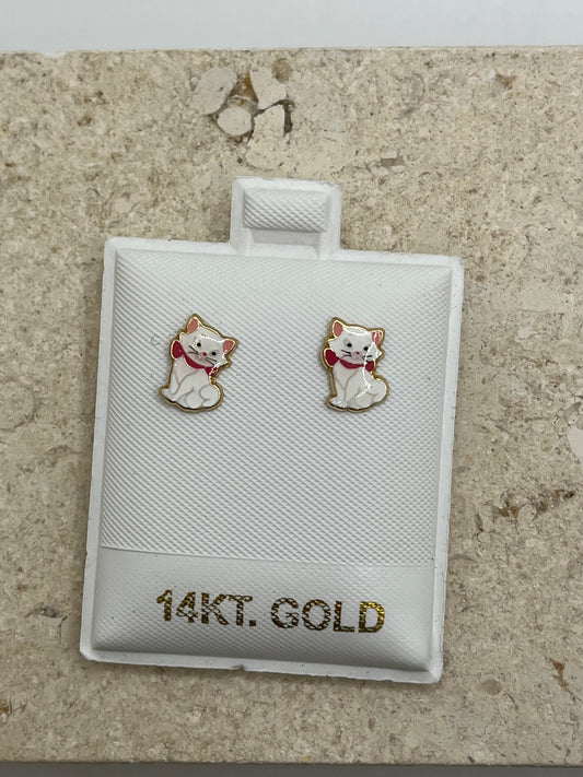 14K Kitty Earrings