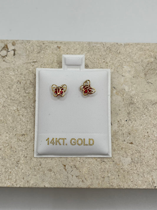 14K Red Butterfly Earrings