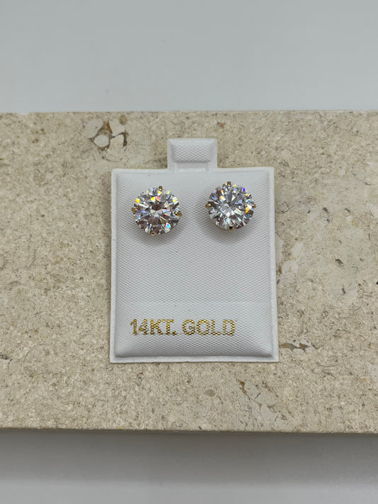 14K Round CZ Earrings (10mm)
