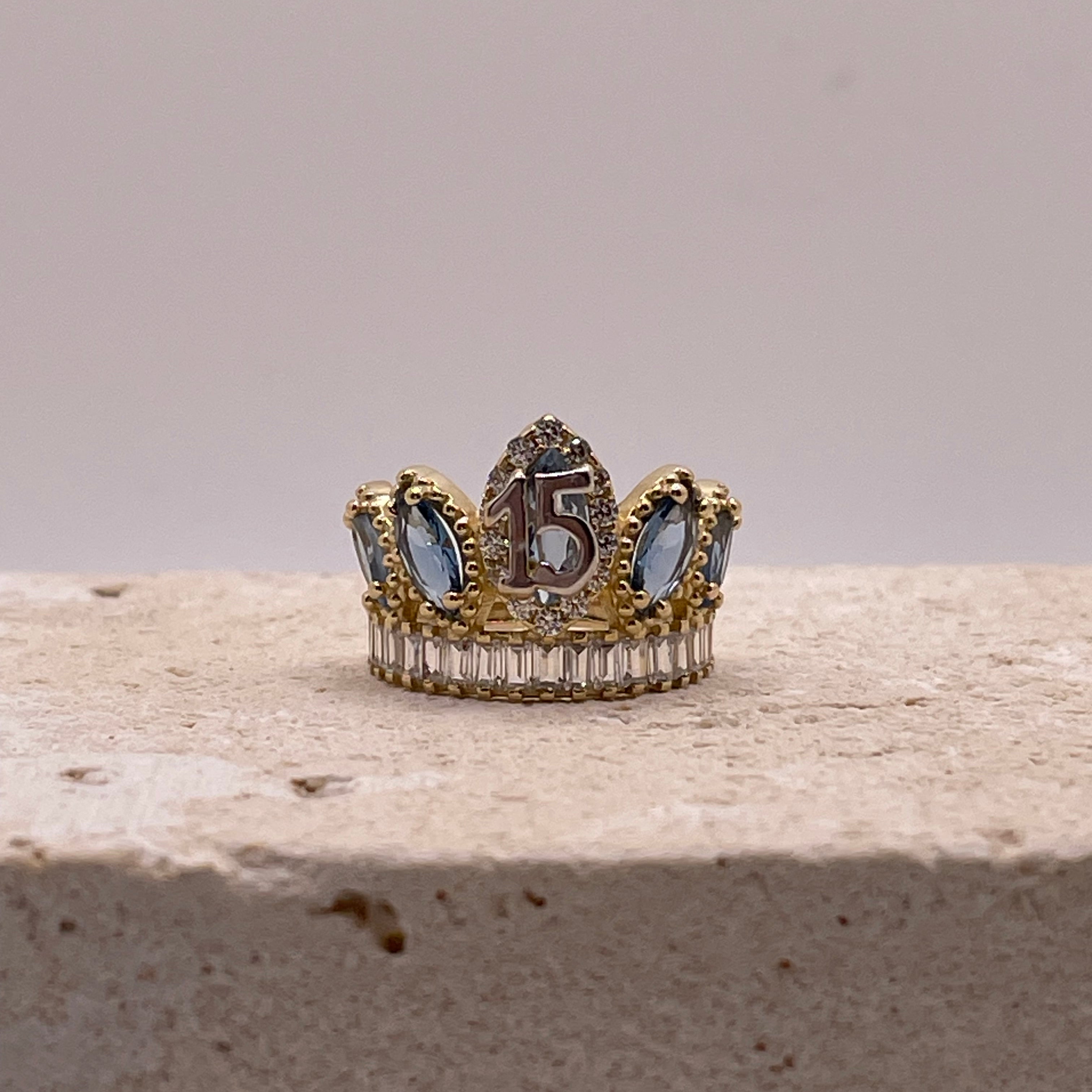 14K Gold Quinceañera Crown Ring, 15 Años Ring, Sweet 15 CZ Crown Ring, 14K Real Gold Quince Ring, 15 Anos Gold Jewelry, 14K Gold CZ Crown Band, Authentic Gold Quinceañera Jewelry, Princess Crown Ring 14K