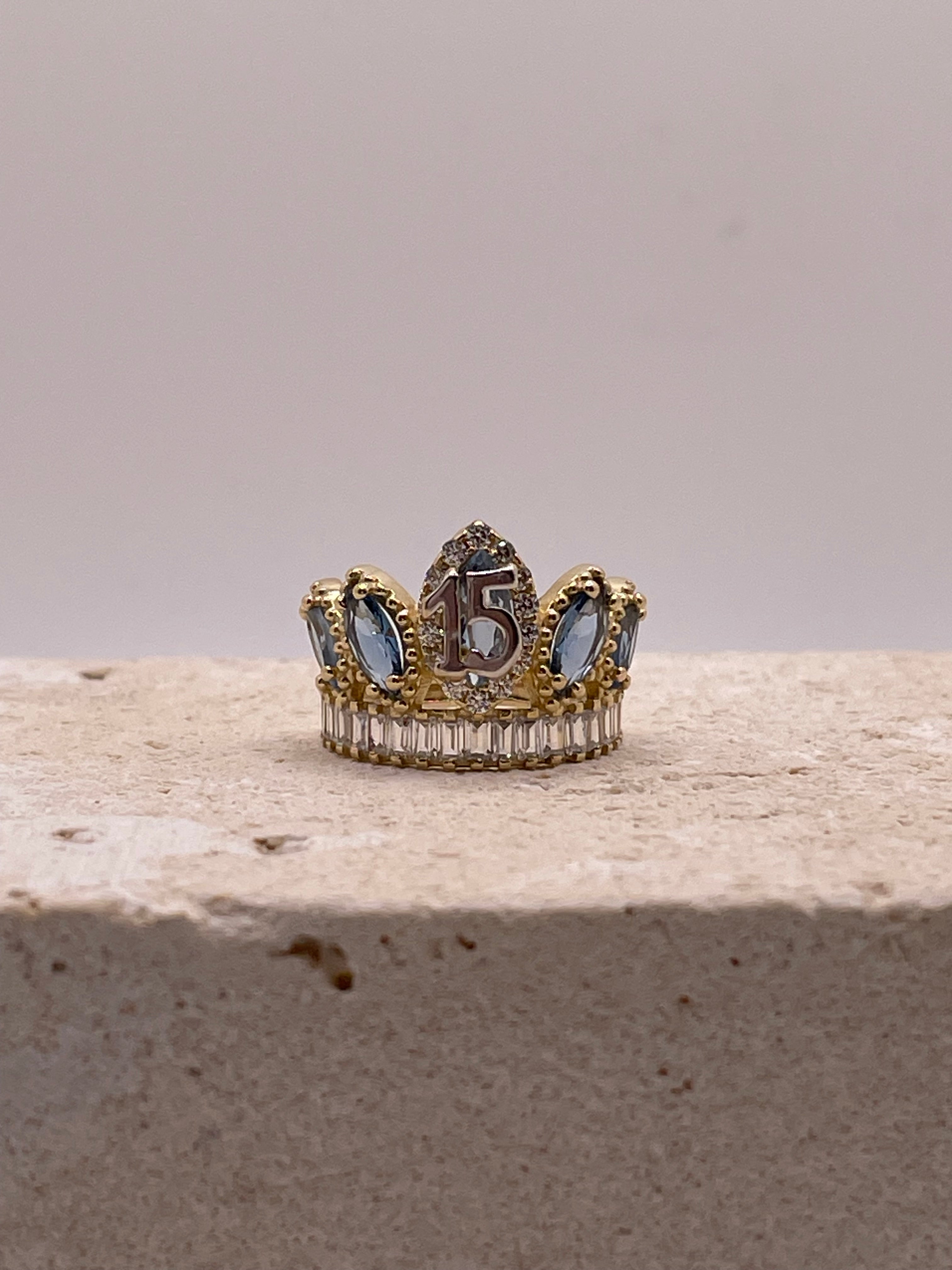 14K Gold Quinceañera Crown Ring, 15 Años Ring, Sweet 15 CZ Crown Ring, 14K Real Gold Quince Ring, 15 Anos Gold Jewelry, 14K Gold CZ Crown Band, Authentic Gold Quinceañera Jewelry, Princess Crown Ring 14K