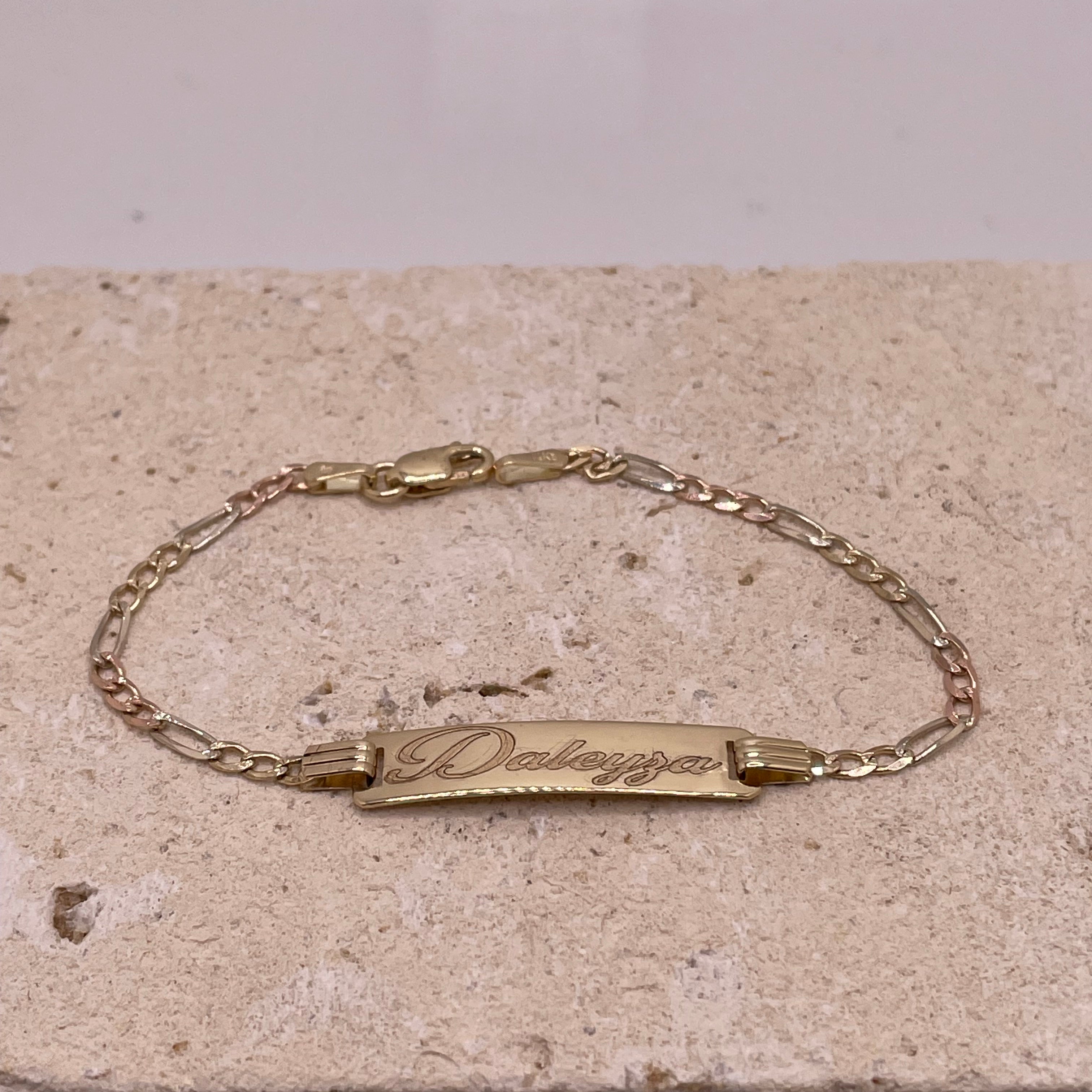 14k gold baby id 3 color figaro bracelet (98)