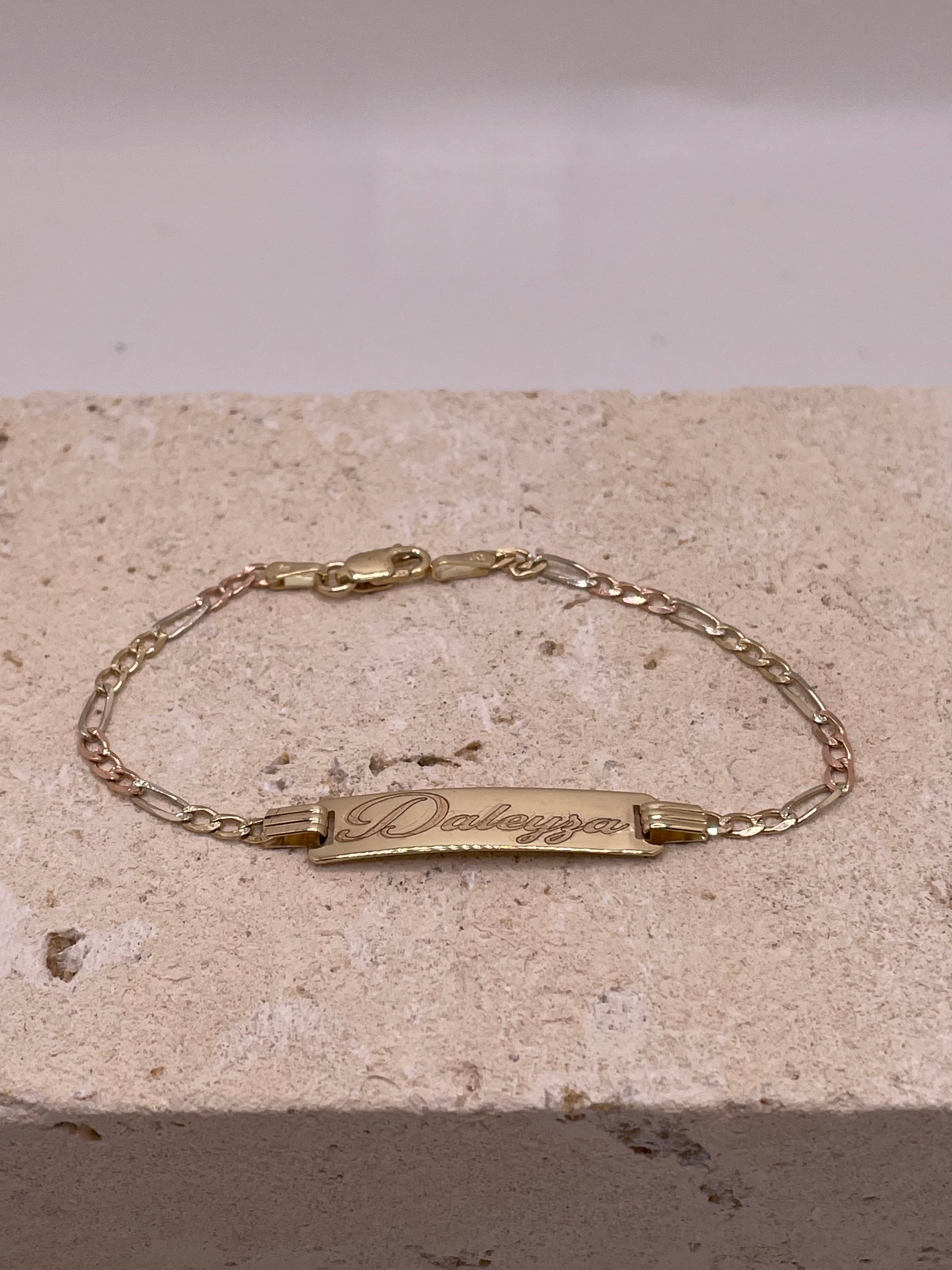 14k gold baby id 3 color figaro bracelet (98)