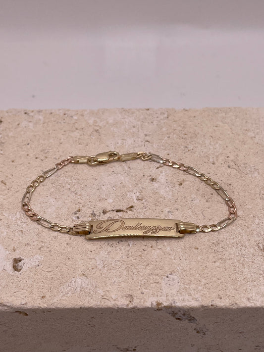 14k gold baby id 3 color figaro bracelet (98)