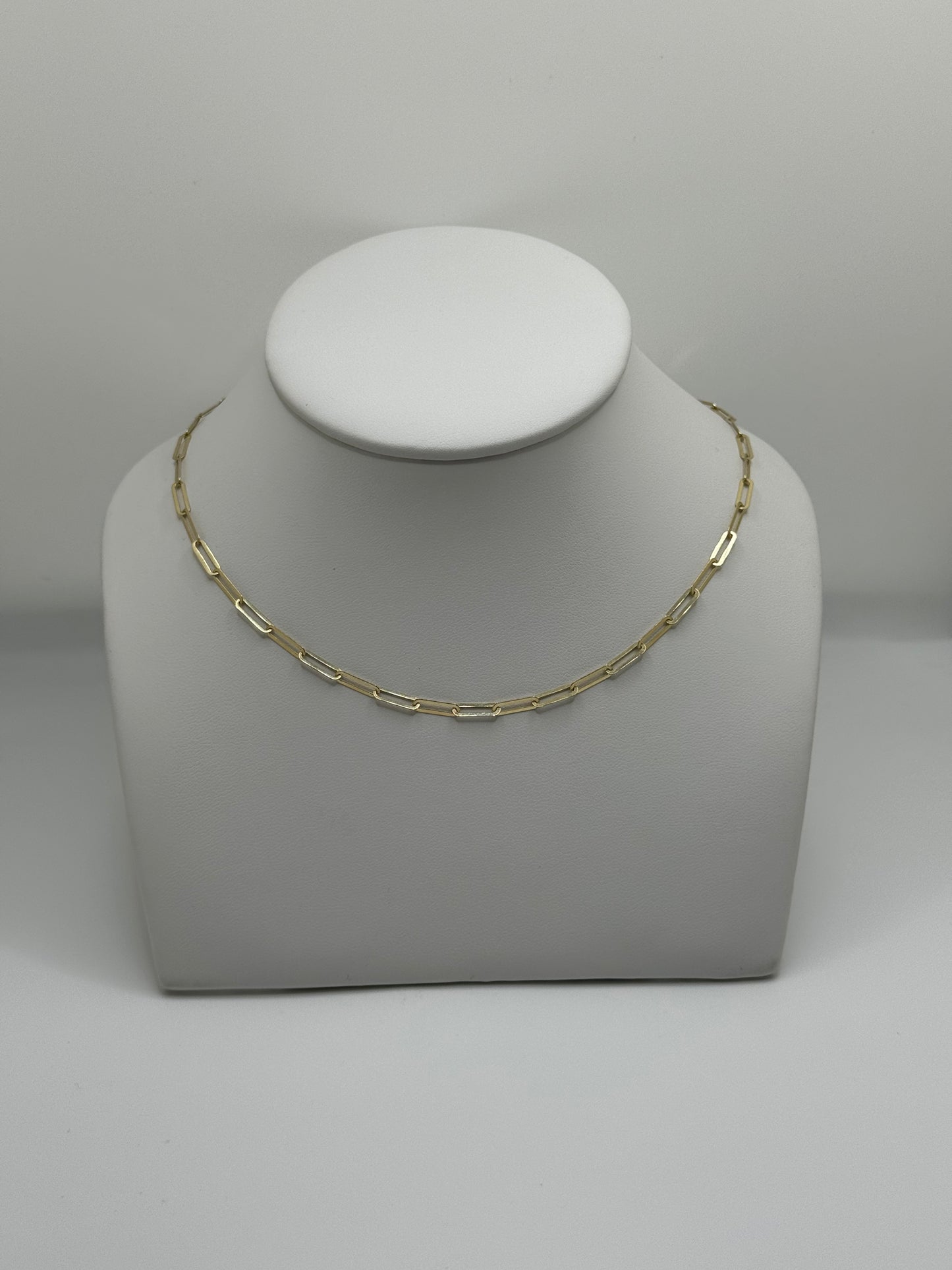 14K Solid Gold Paperclip Necklace 16+1'