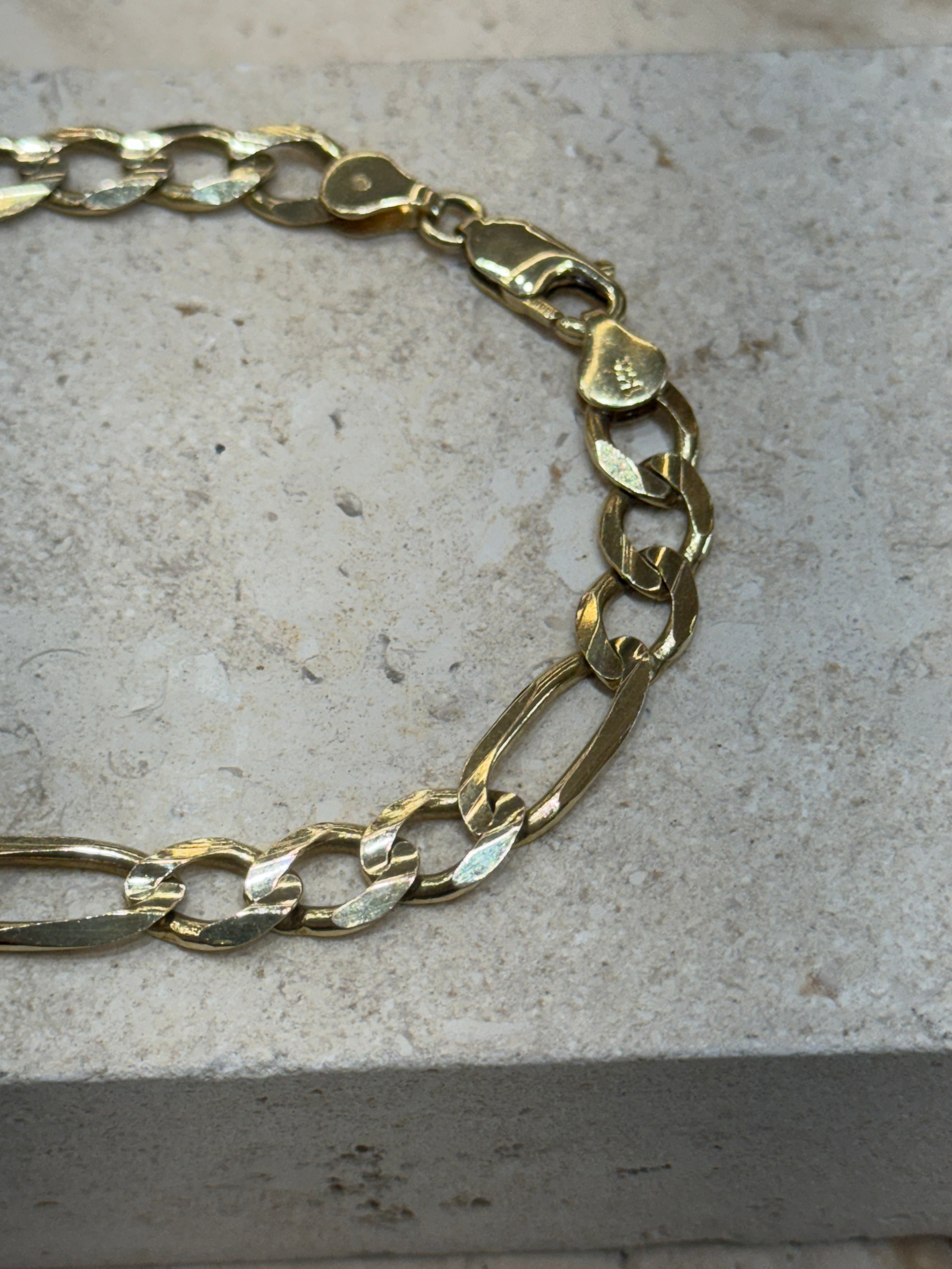 14k solid gold 6.9mm figaro bracelet 8.5"