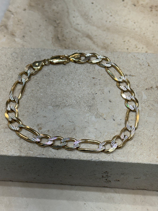 14k solid gold 6.9mm diamond cut figaro bracelet 8.5"