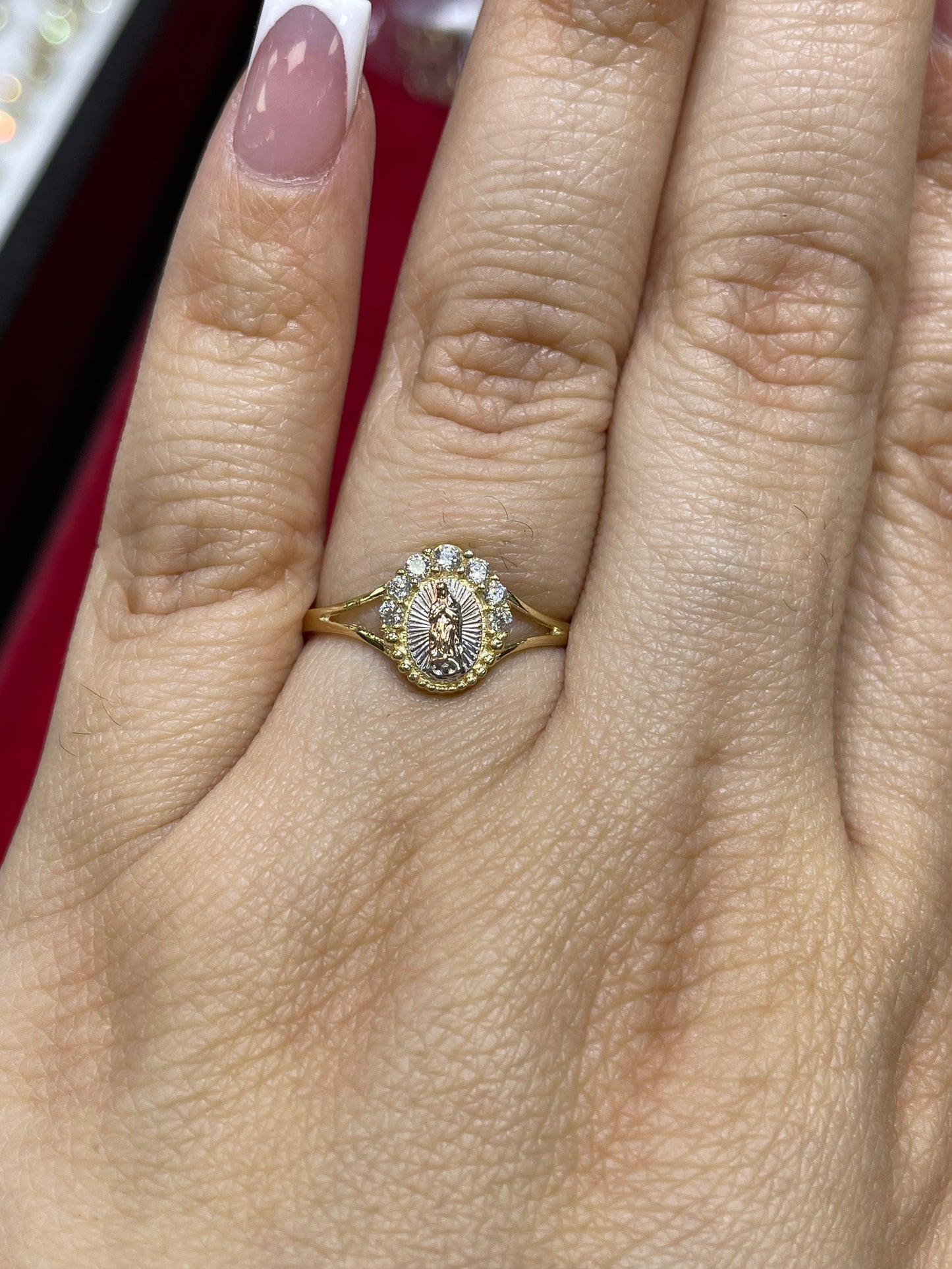 14K Tri-Color Virgencita Guadalupe CZ Ring