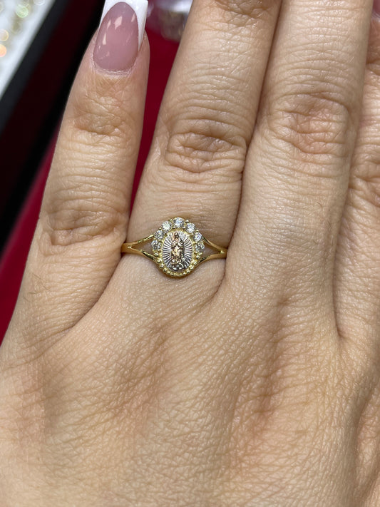 14K Tri-Color Virgencita Guadalupe CZ Ring