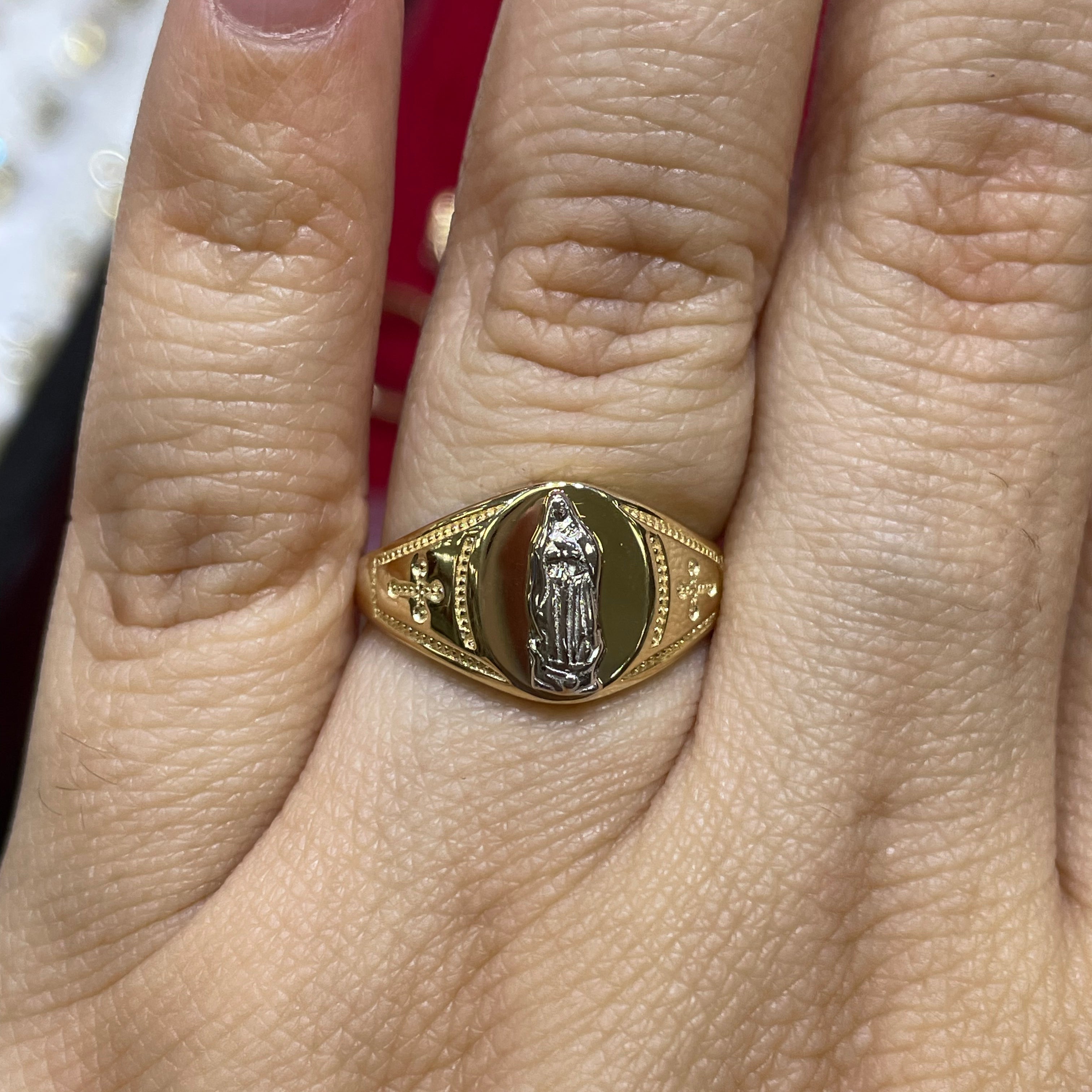 14K Two-Tone Virgencita Guadalupe Ring – Virgin Mary Faith Ring in Real Gold, Religious Jewelry for Men and Women