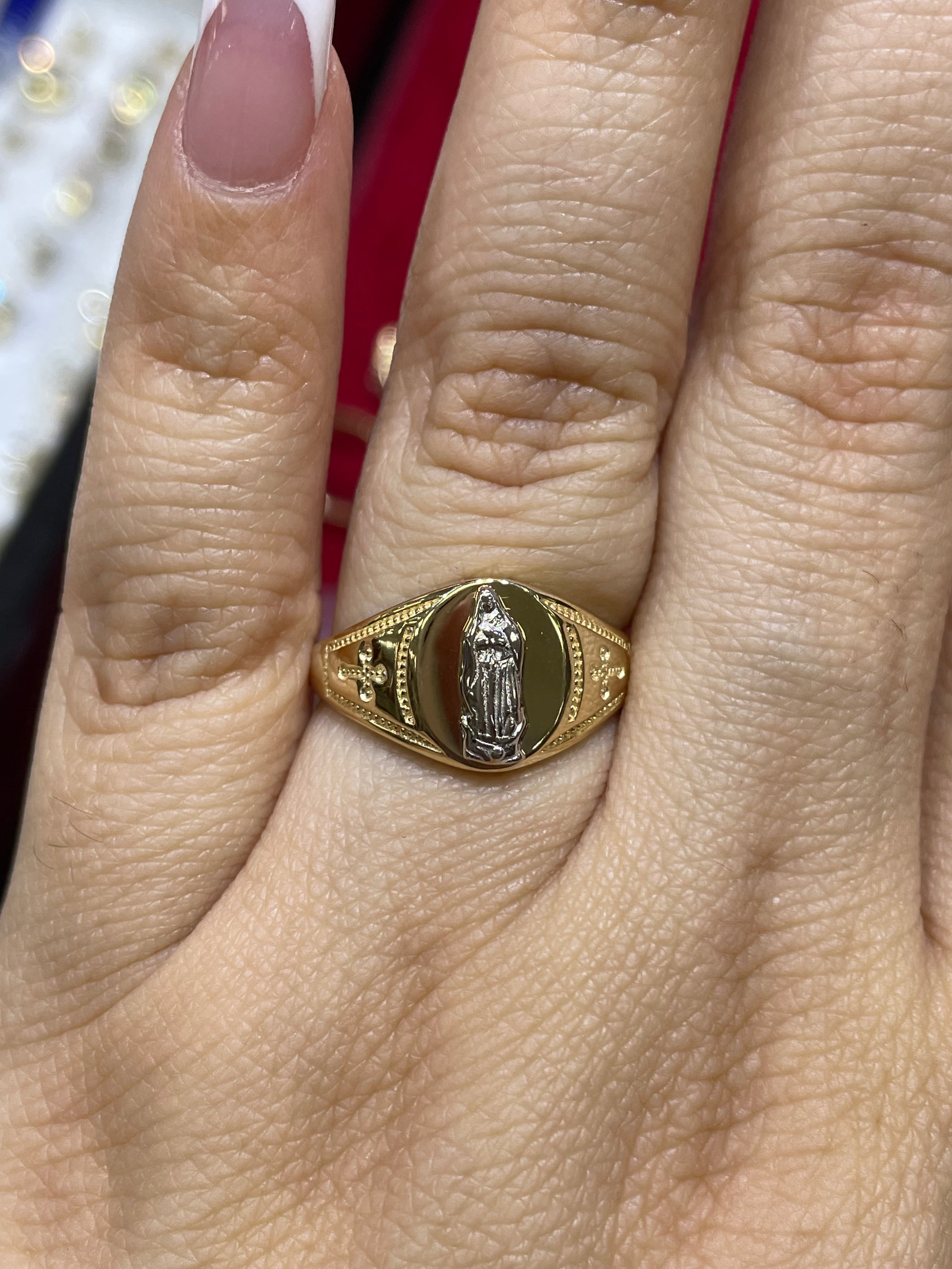 14K Two-Tone Virgencita Guadalupe Ring – Virgin Mary Faith Ring in Real Gold, Religious Jewelry for Men and Women