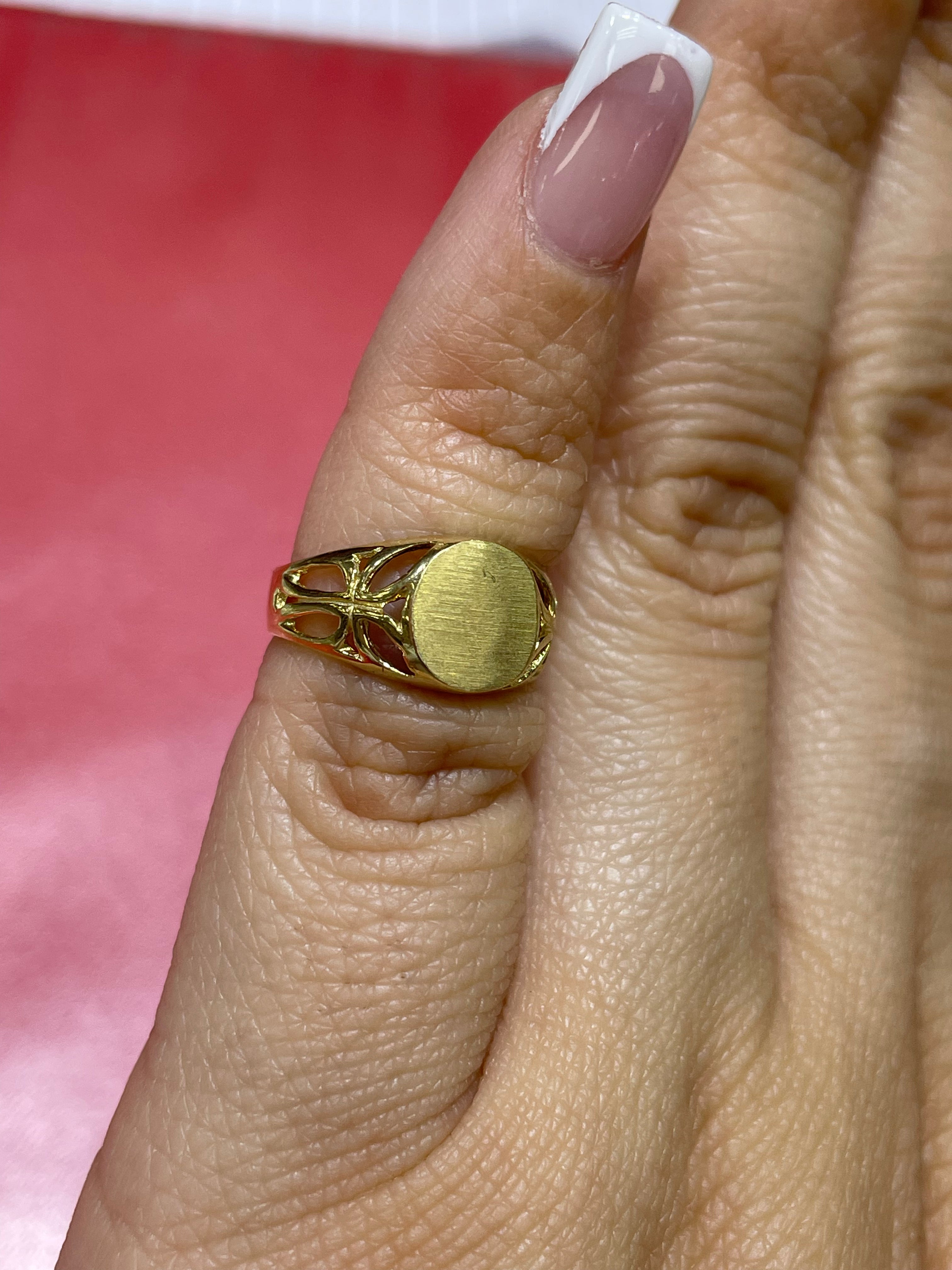14K Yellow Gold Baby Signet Ring or Womens Pinky Ring