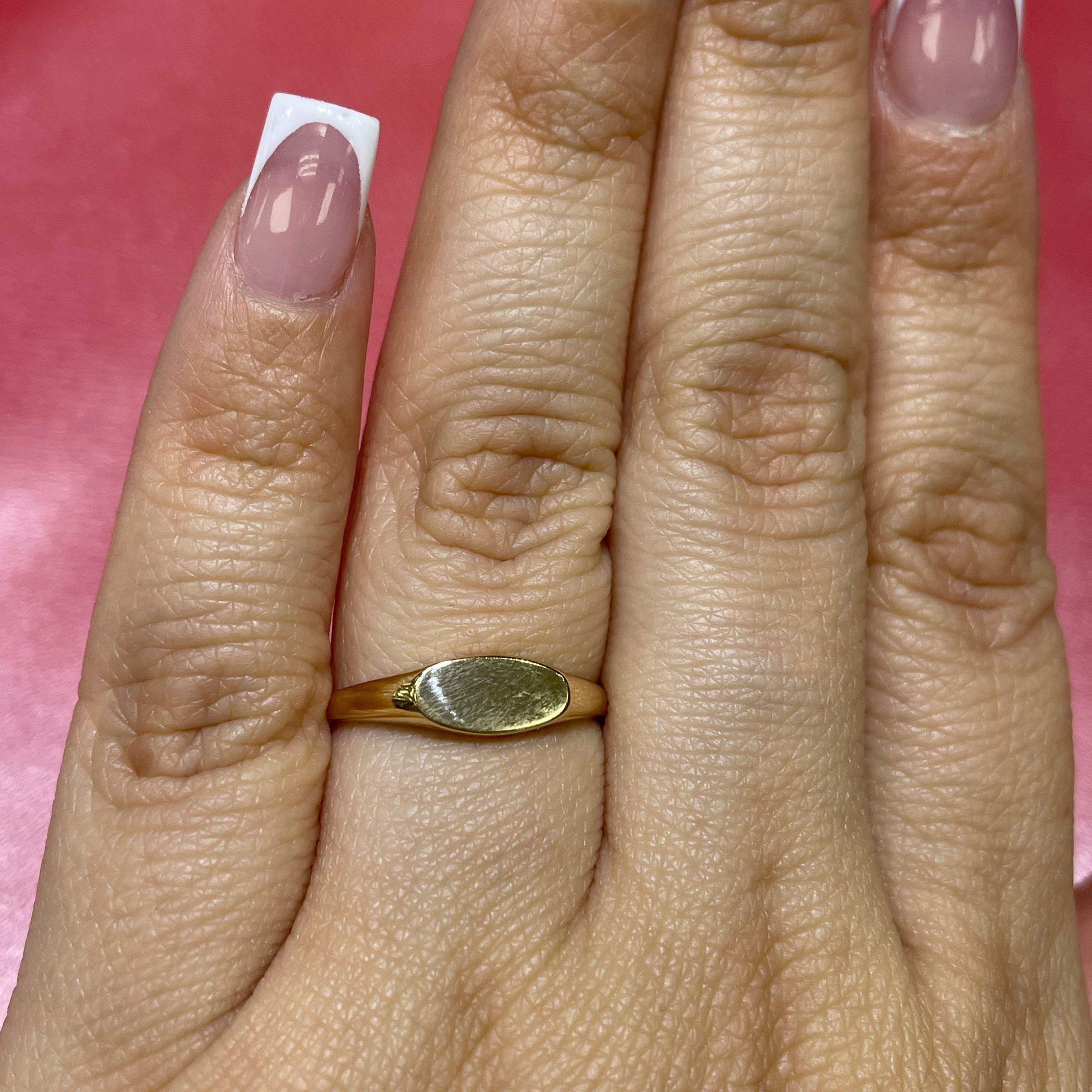 14K Gold Oval Baby Signet Ring or Women's Pinky Ring