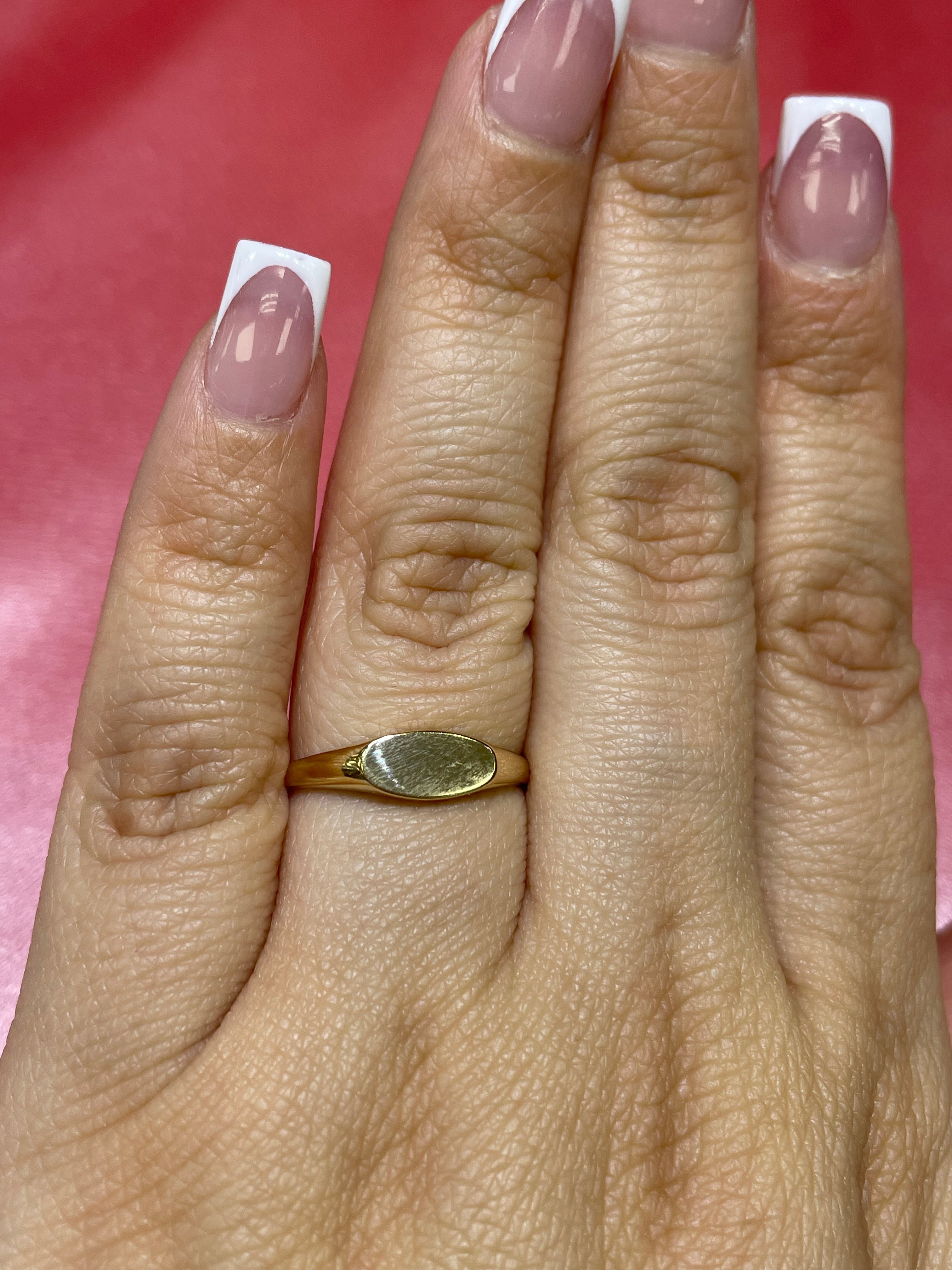 14K Gold Oval Baby Signet Ring or Women's Pinky Ring