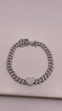 cuban chain bracelet with heart and pave cubic zirconia - 925 silver