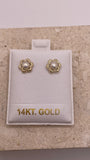 14k gold flower fw pearl screw back earrings