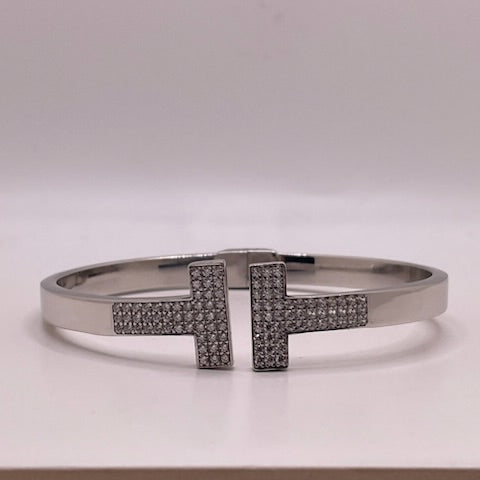 t-wire cz bangle - 925 silver