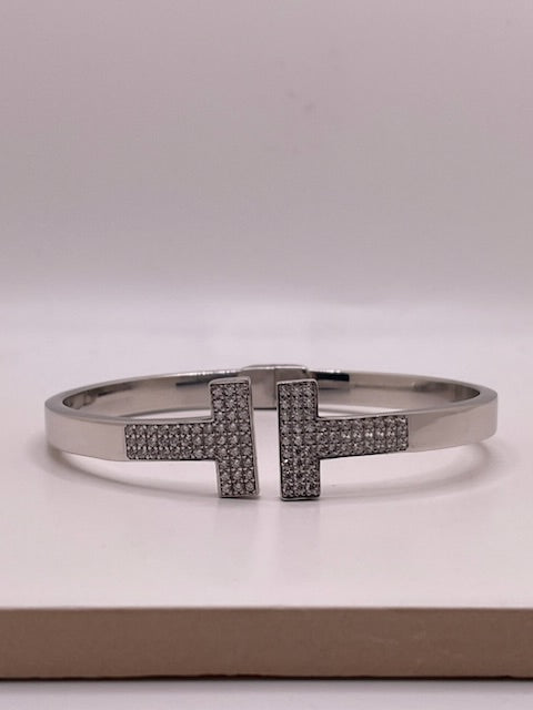 t-wire cz bangle - 925 silver