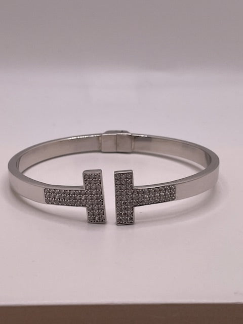 t-wire cz bangle - 925 silver