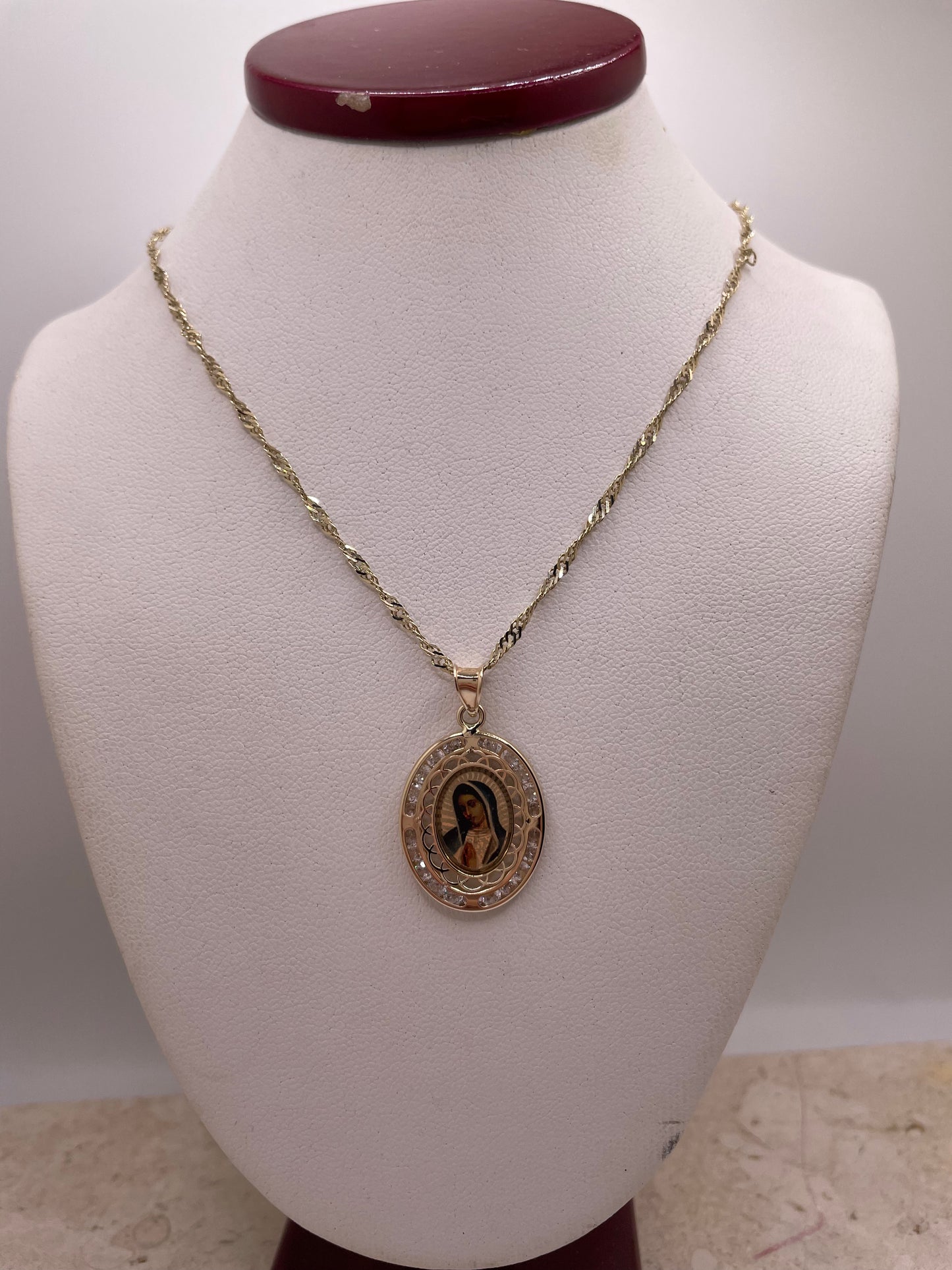 14k gold 20" necklace + virgencita pendant set