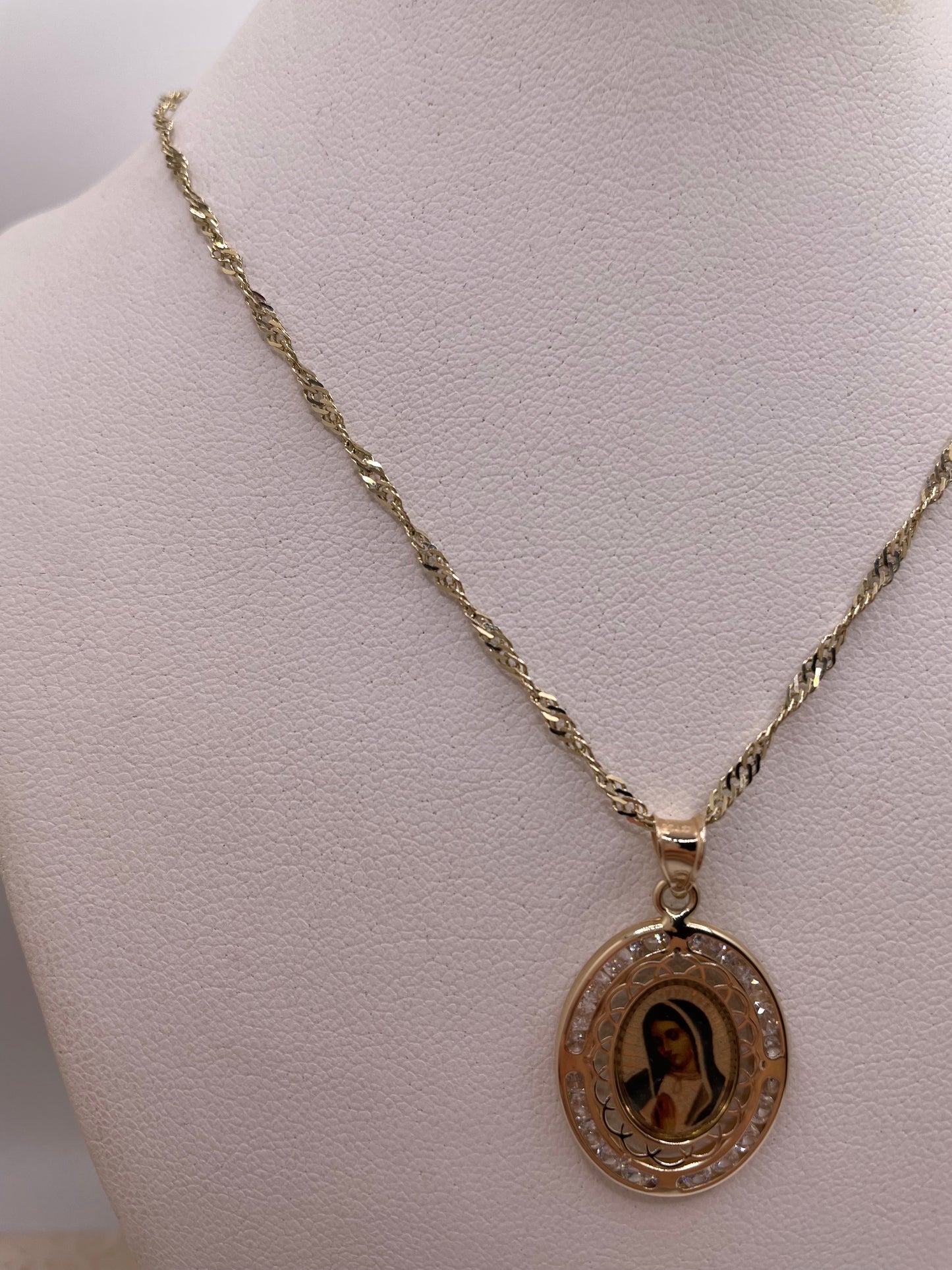 14k gold 20" necklace + virgencita pendant set