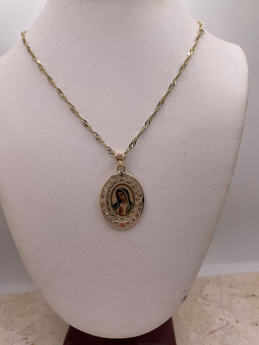 14k gold 20" necklace + virgencita pendant set