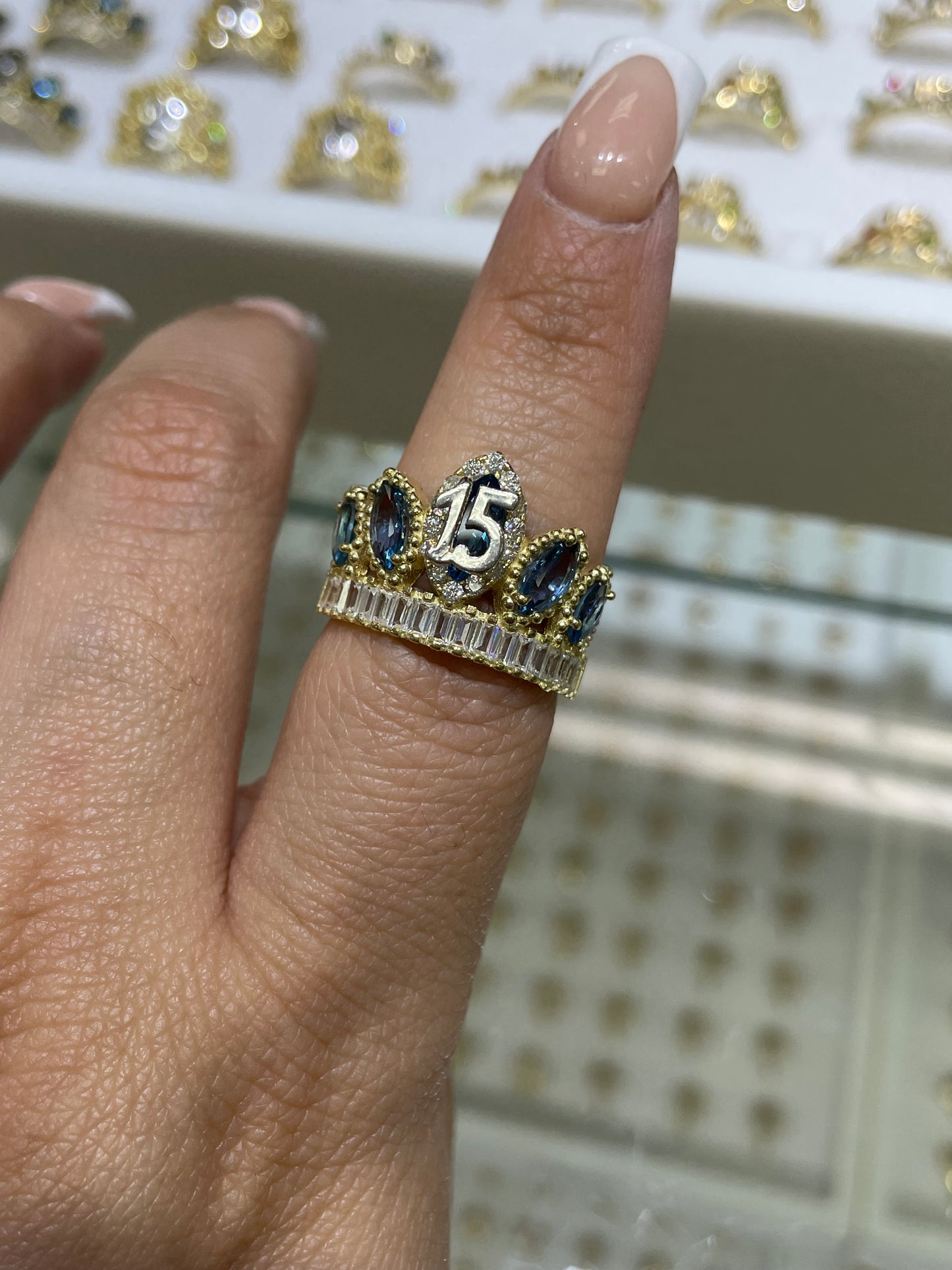 14k gold crown cz quinceanera ring