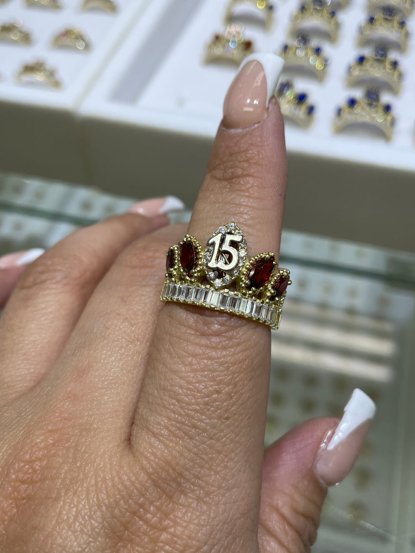 14k gold crown cz quinceanera ring