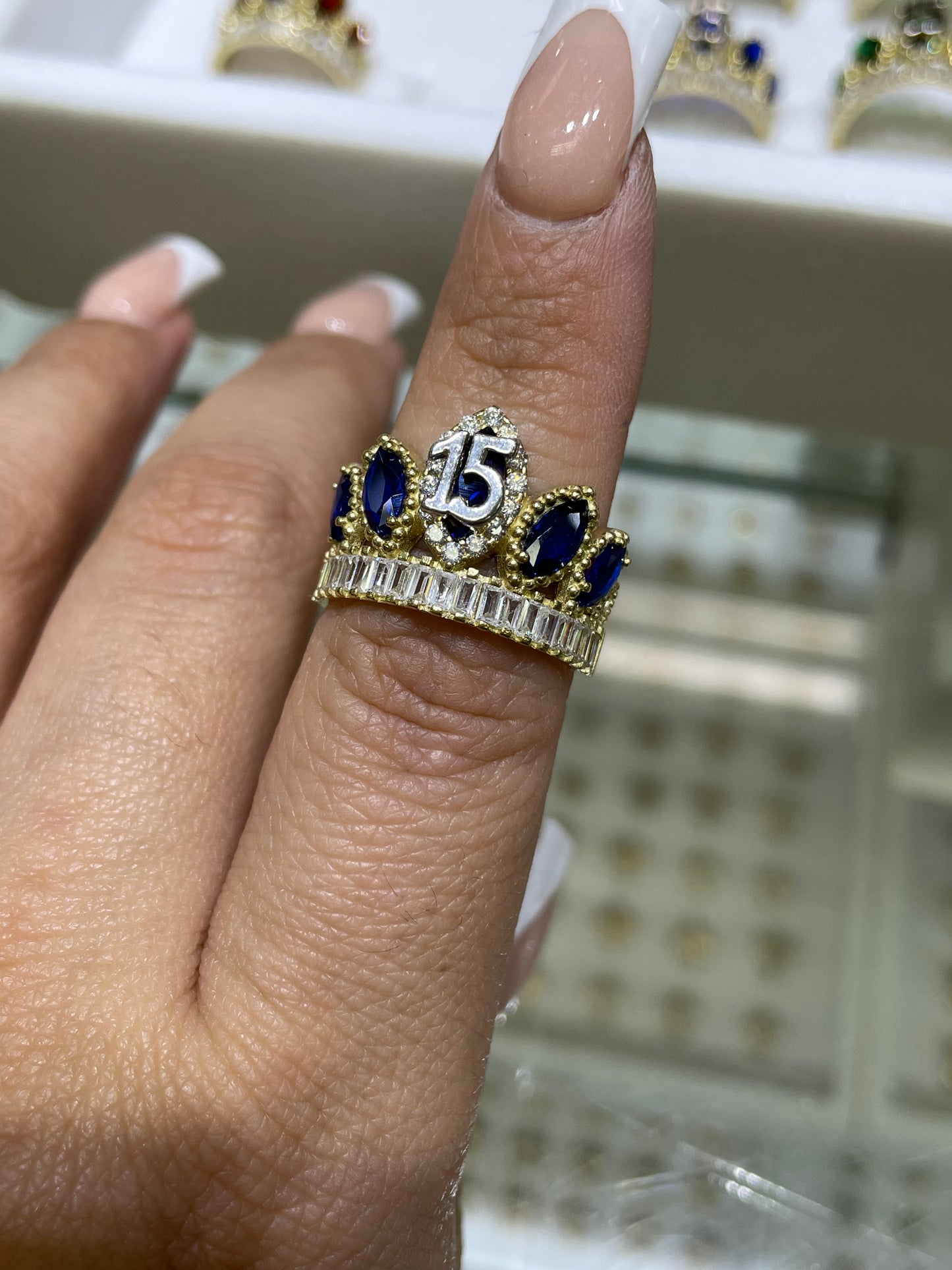 14k gold crown cz quinceanera ring