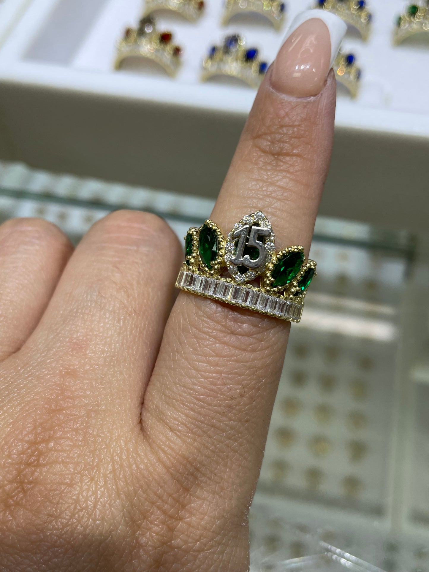 14k gold crown cz quinceanera ring