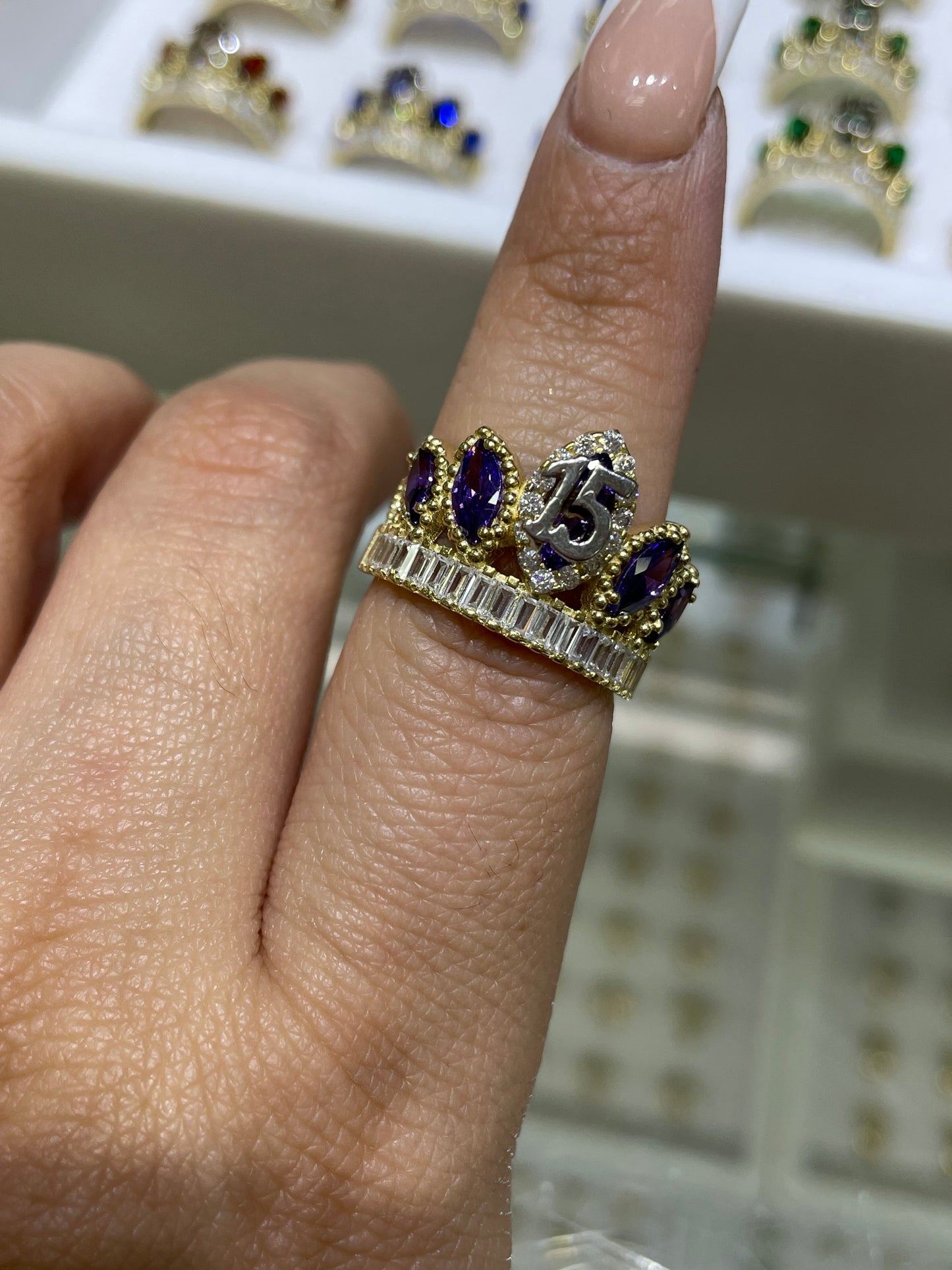 14k gold crown cz quinceanera ring