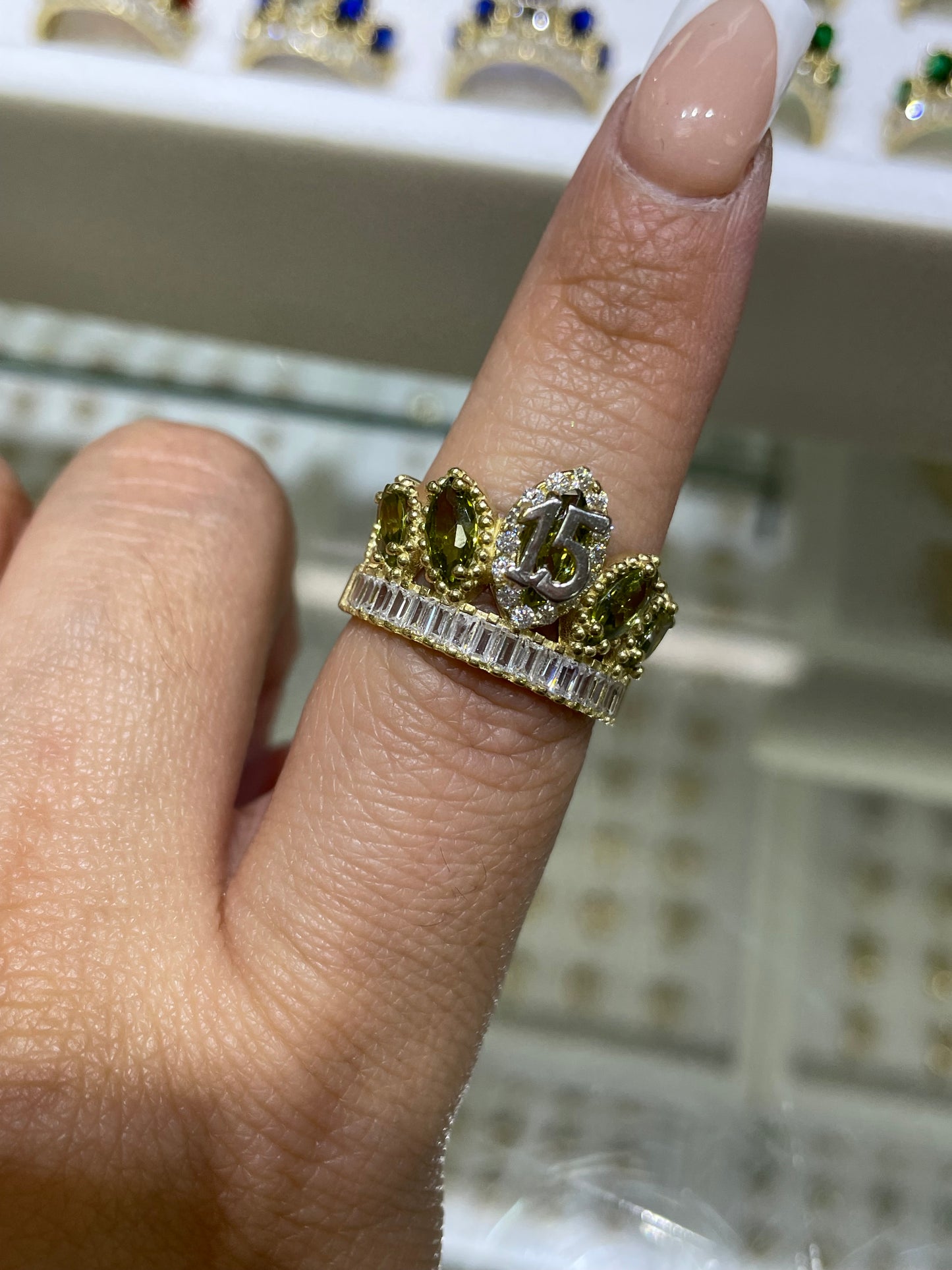 14k gold crown cz quinceanera ring