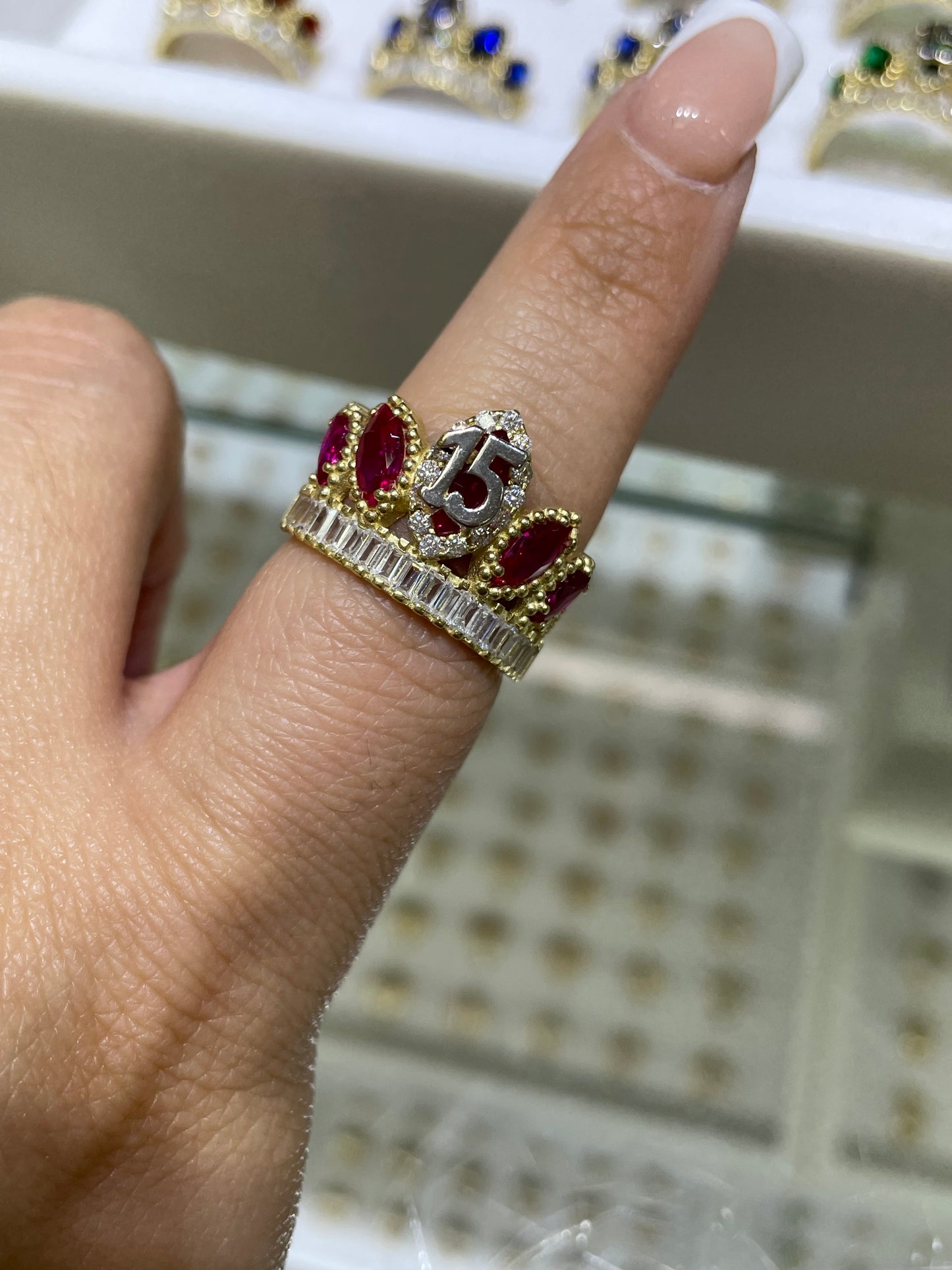 14k gold crown cz quinceanera ring