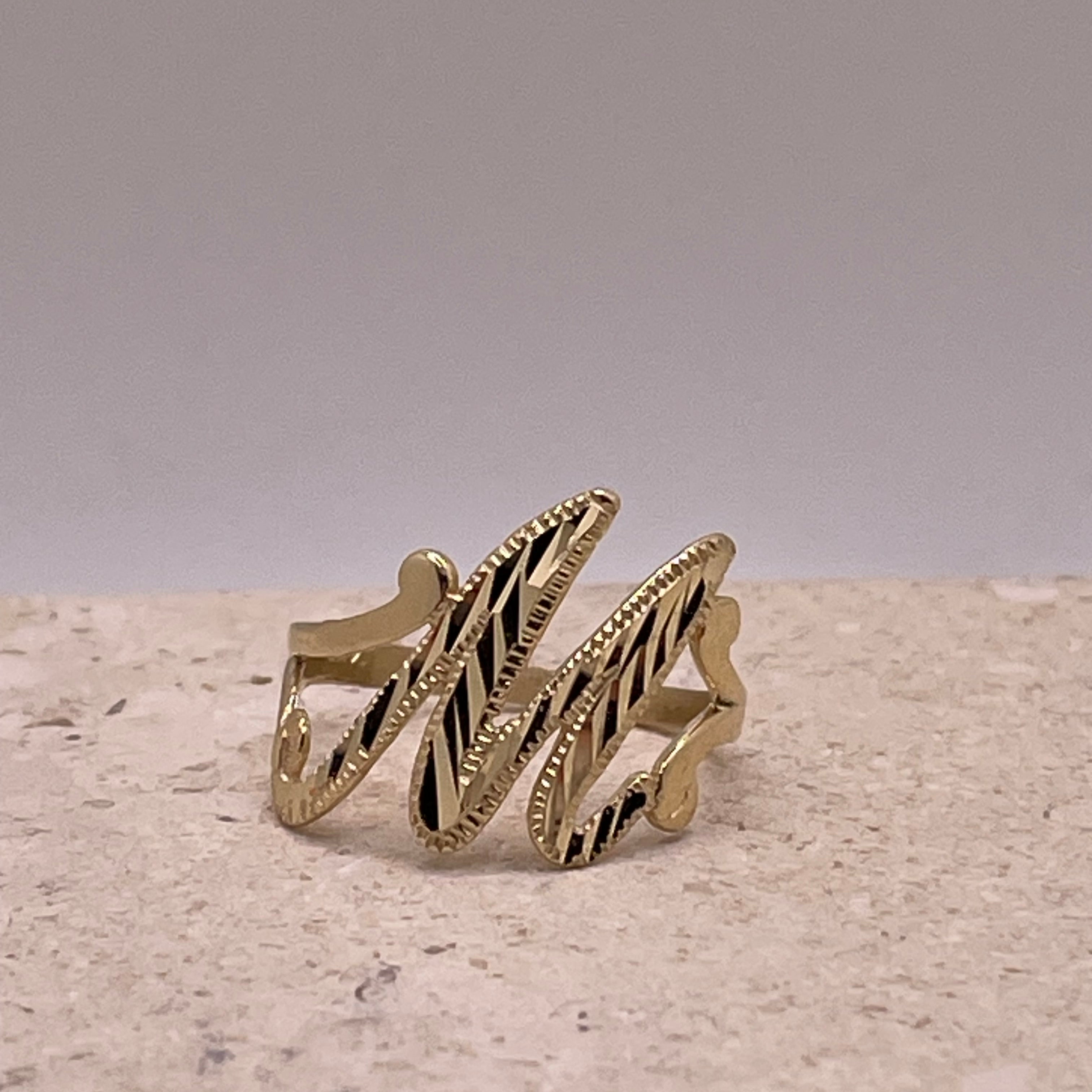 14k gold “m” cursive initial ring