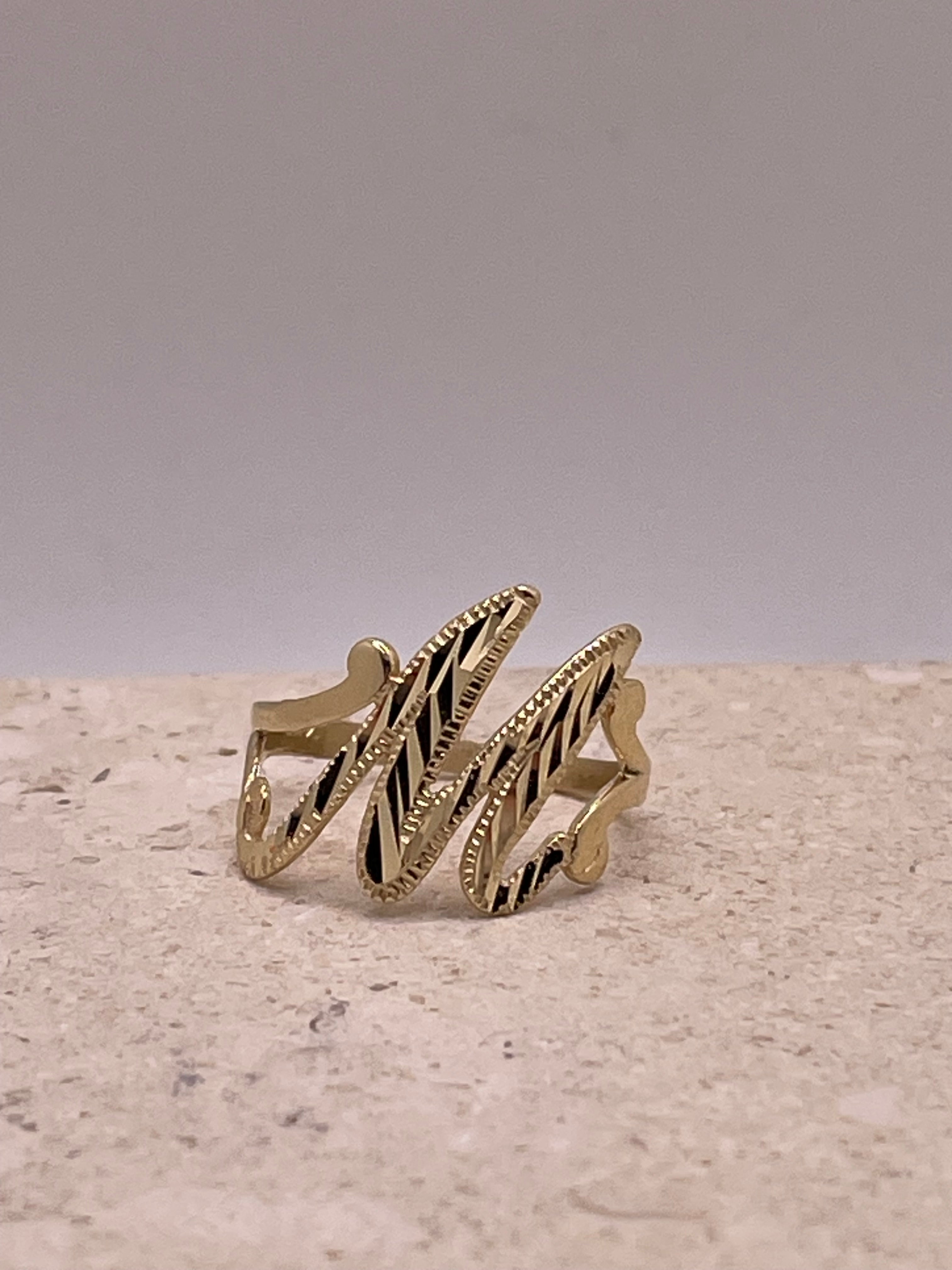 14k gold “m” cursive initial ring