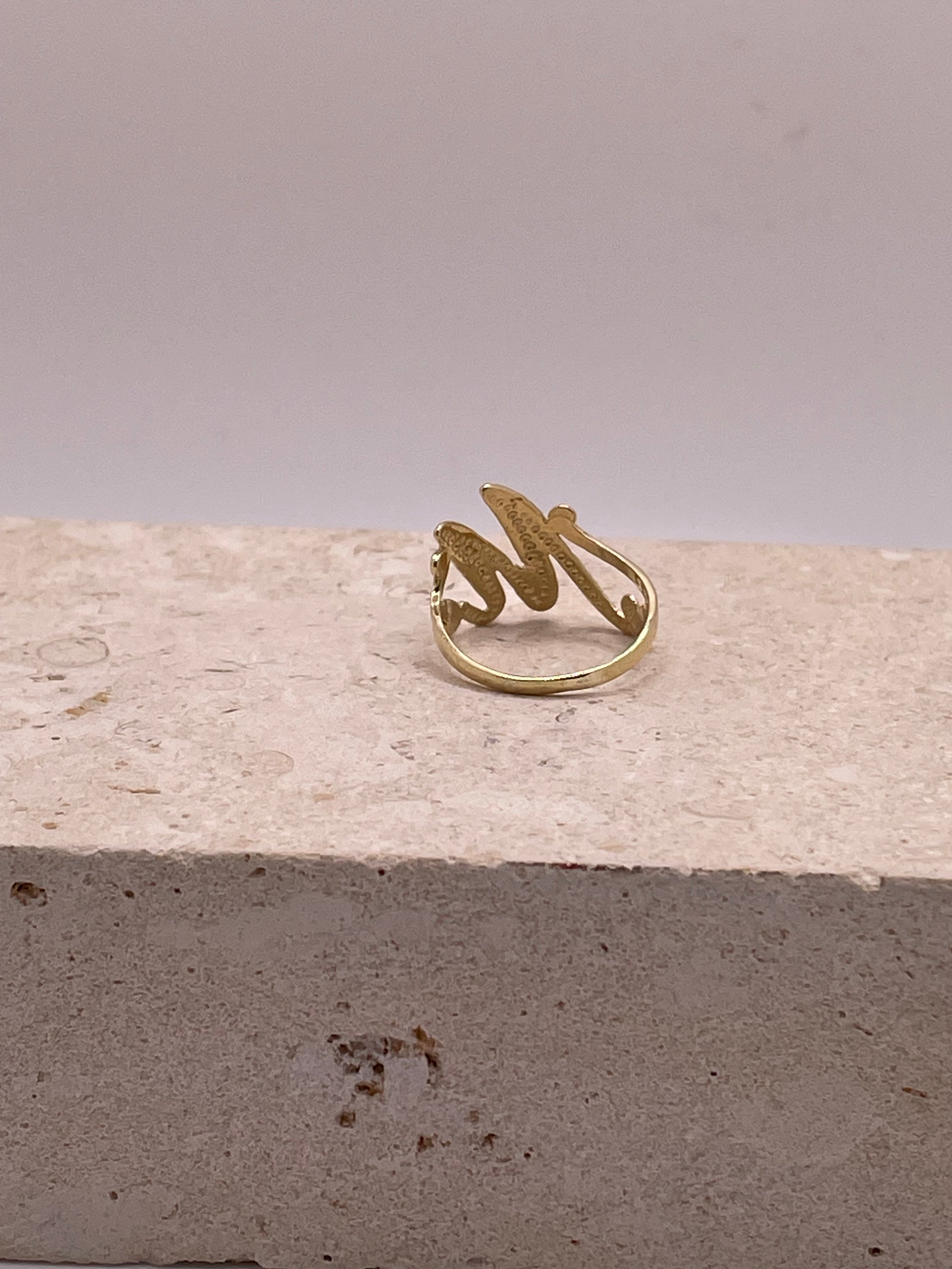 14k gold “m” cursive initial ring
