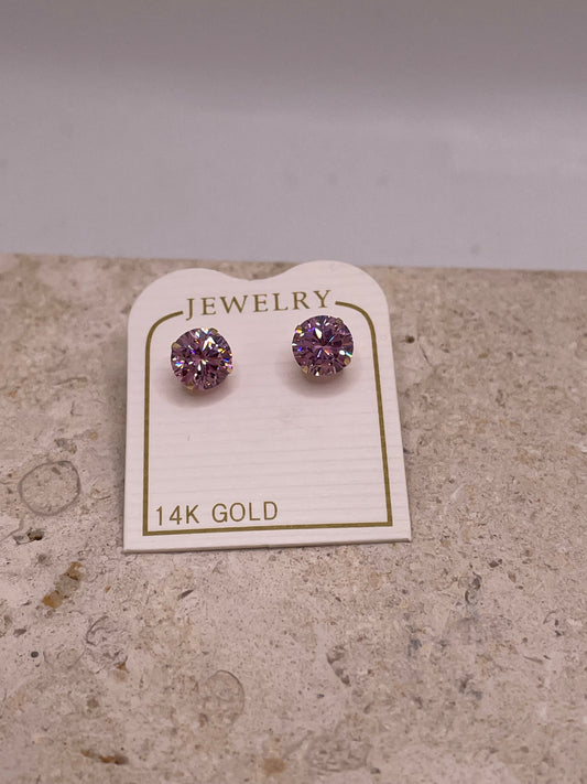14k gold october pink cz screw back earrings
