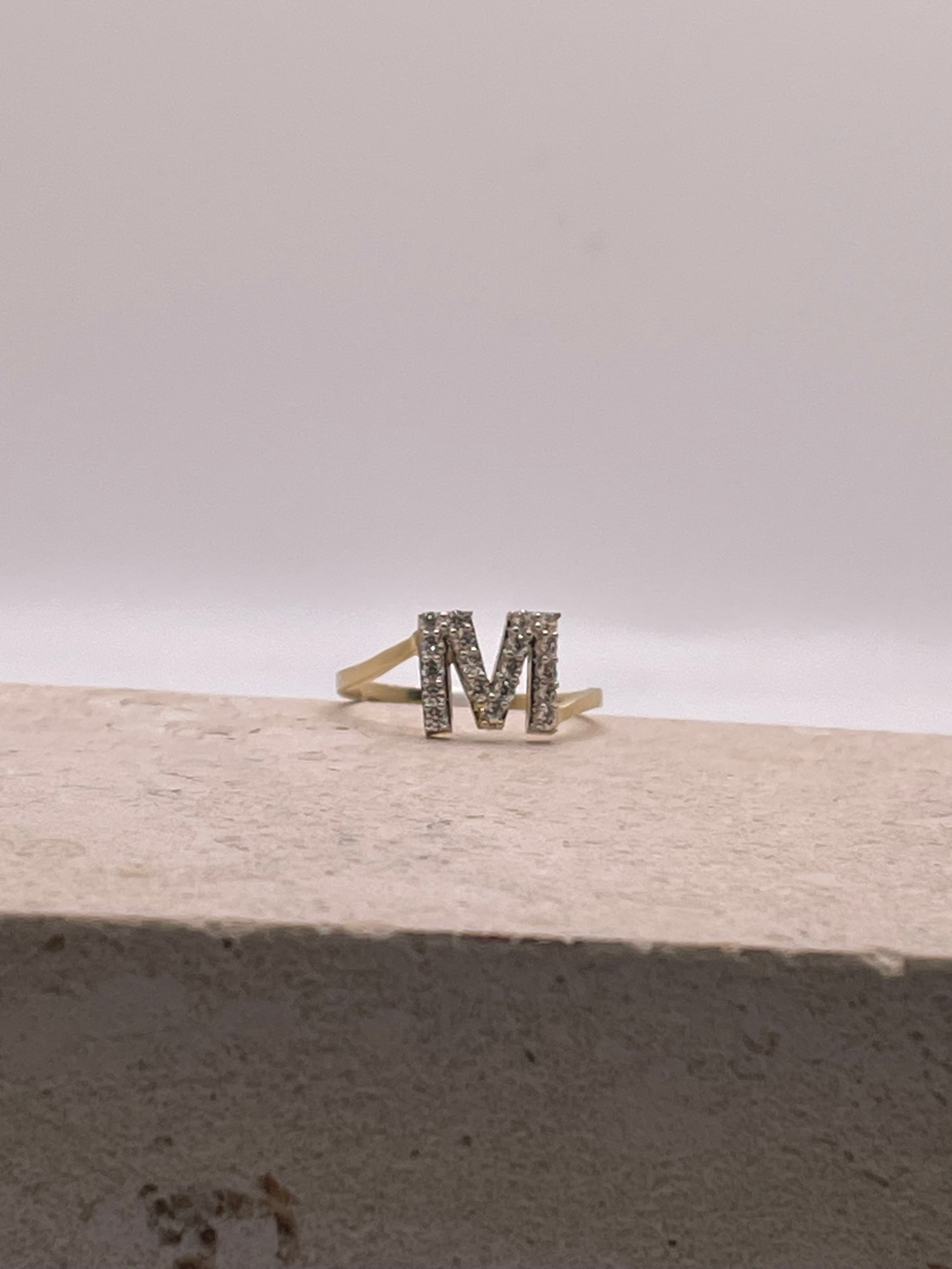 14k gold two tone cz initial ring